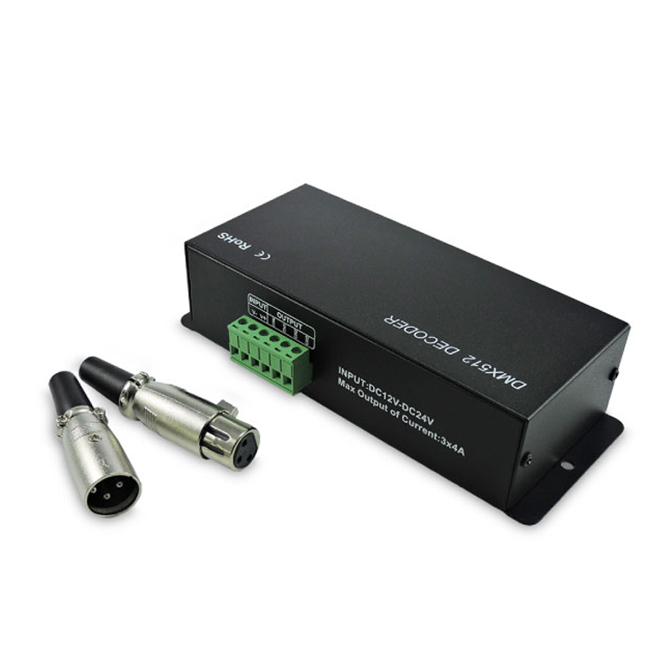 Decodificador DMX-512 RGB PWM, 12-24V 192-348W 16A, 4 canales