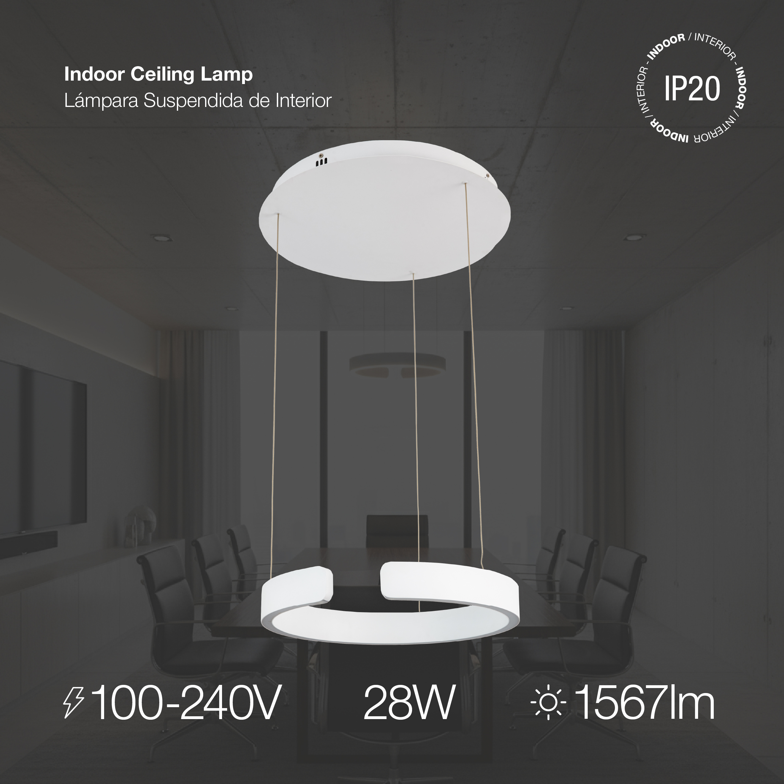 Lámpara LED Suspendida Blanco, Ø40x52cm, 28W CCT Variable 3000-6500K