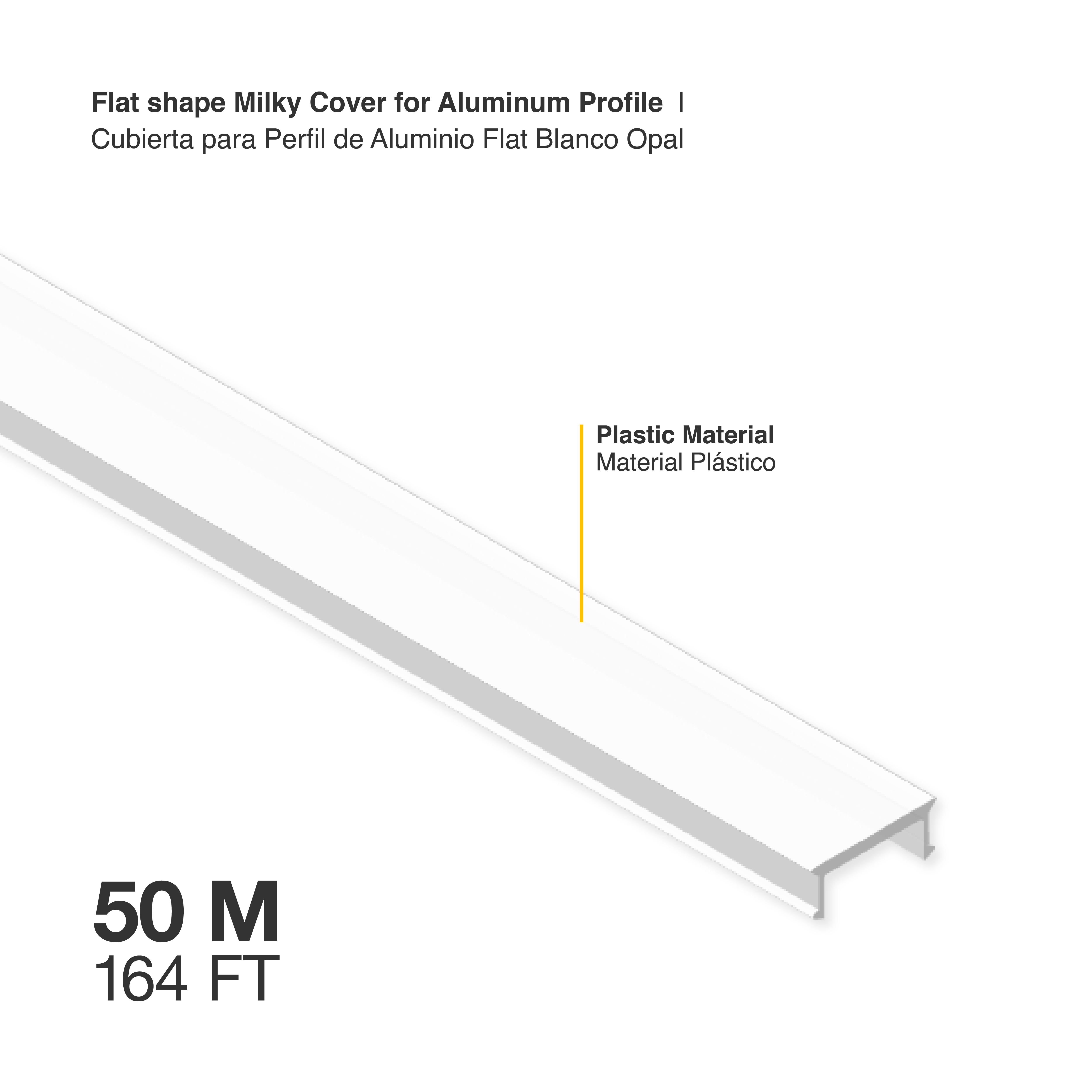Cubierta para Perfil de Aluminio 53x14mm FLAT Blanco Opal, 50m