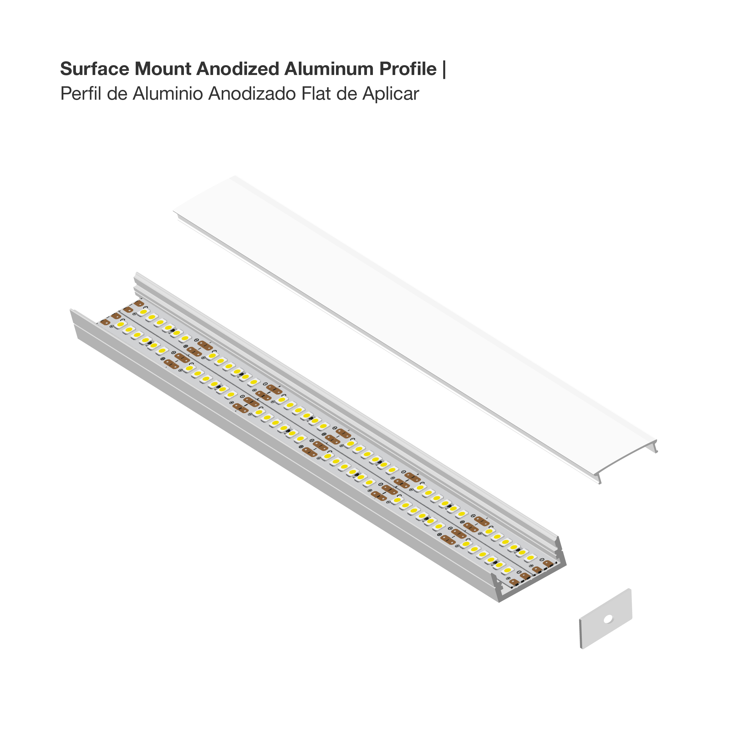 Perfil de Aluminio Flat 23x10mm Anodizado, Cover Opal Blanco x2,5m