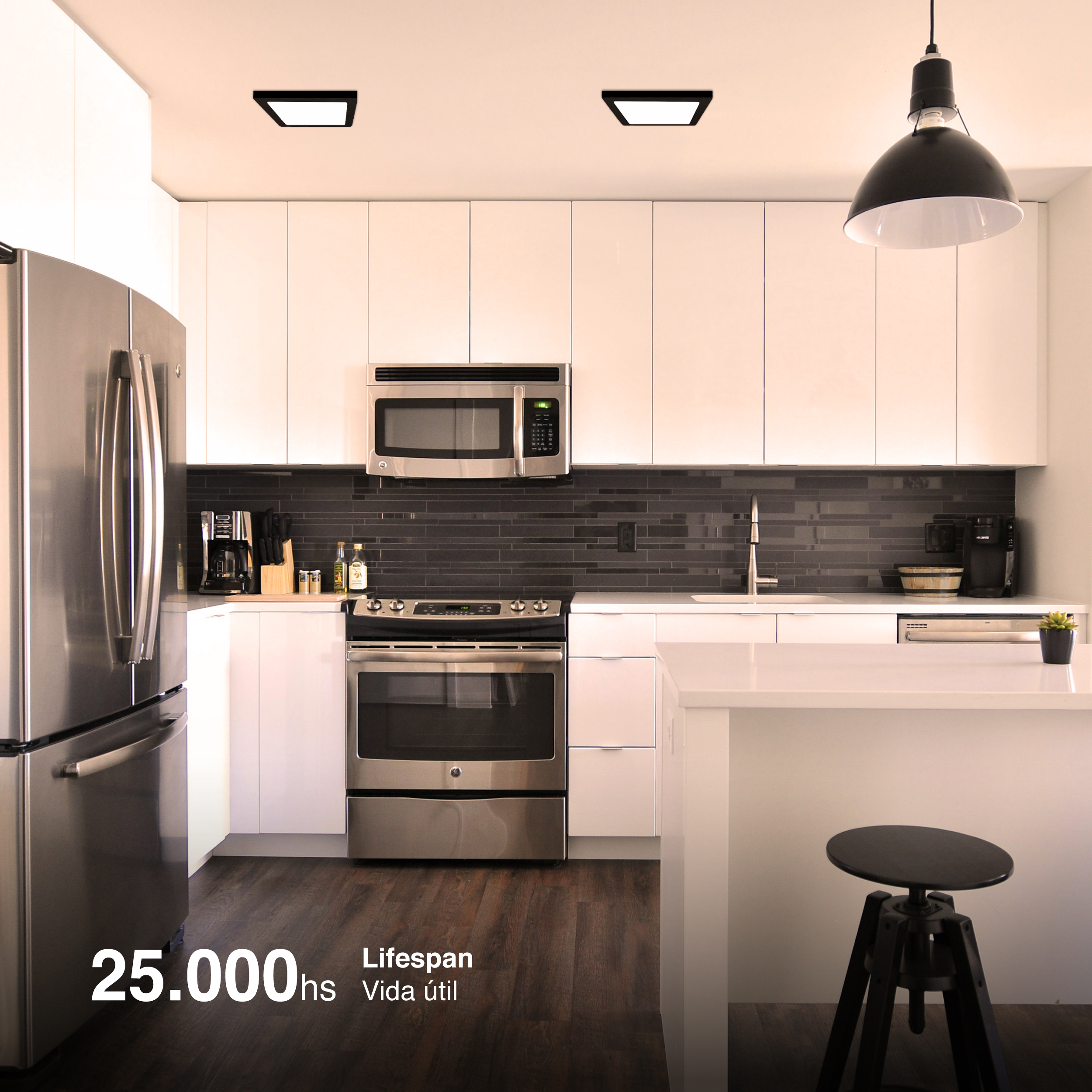 Plafón LED cuadrado negro de 21,3x21,3cm 18W 1440lm Cálido, de aplicar