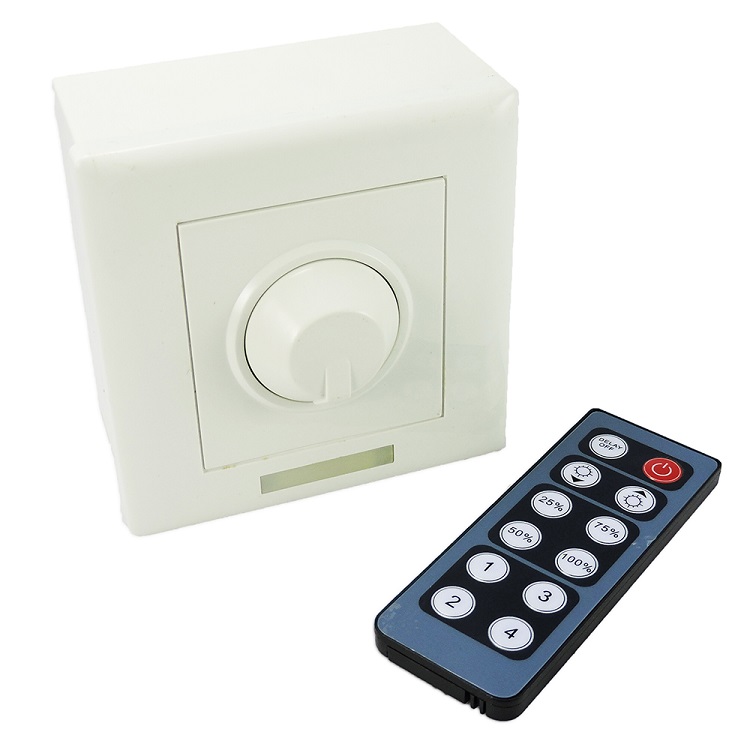 Knob Dimmer monocromático IR y control remoto, 12-24V 96-192W 8A