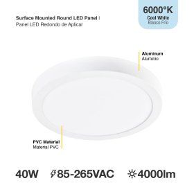 Panel LED Redondo 60cm, 40W, blanco Frío, Aplicar