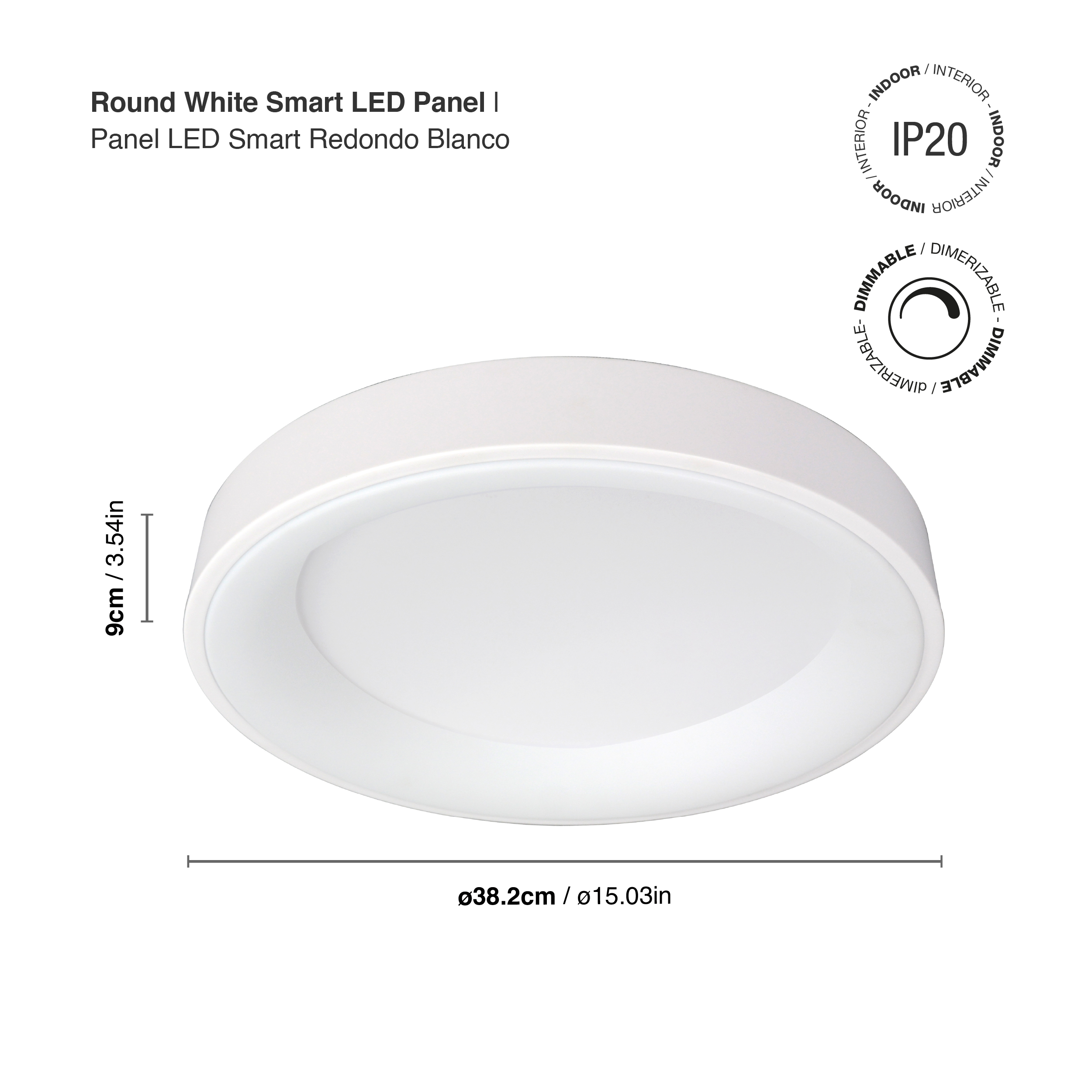 Panel LED Smart Redondo Blanco Ø38,2x9cm 32W 140mA CCT, de Aplicar