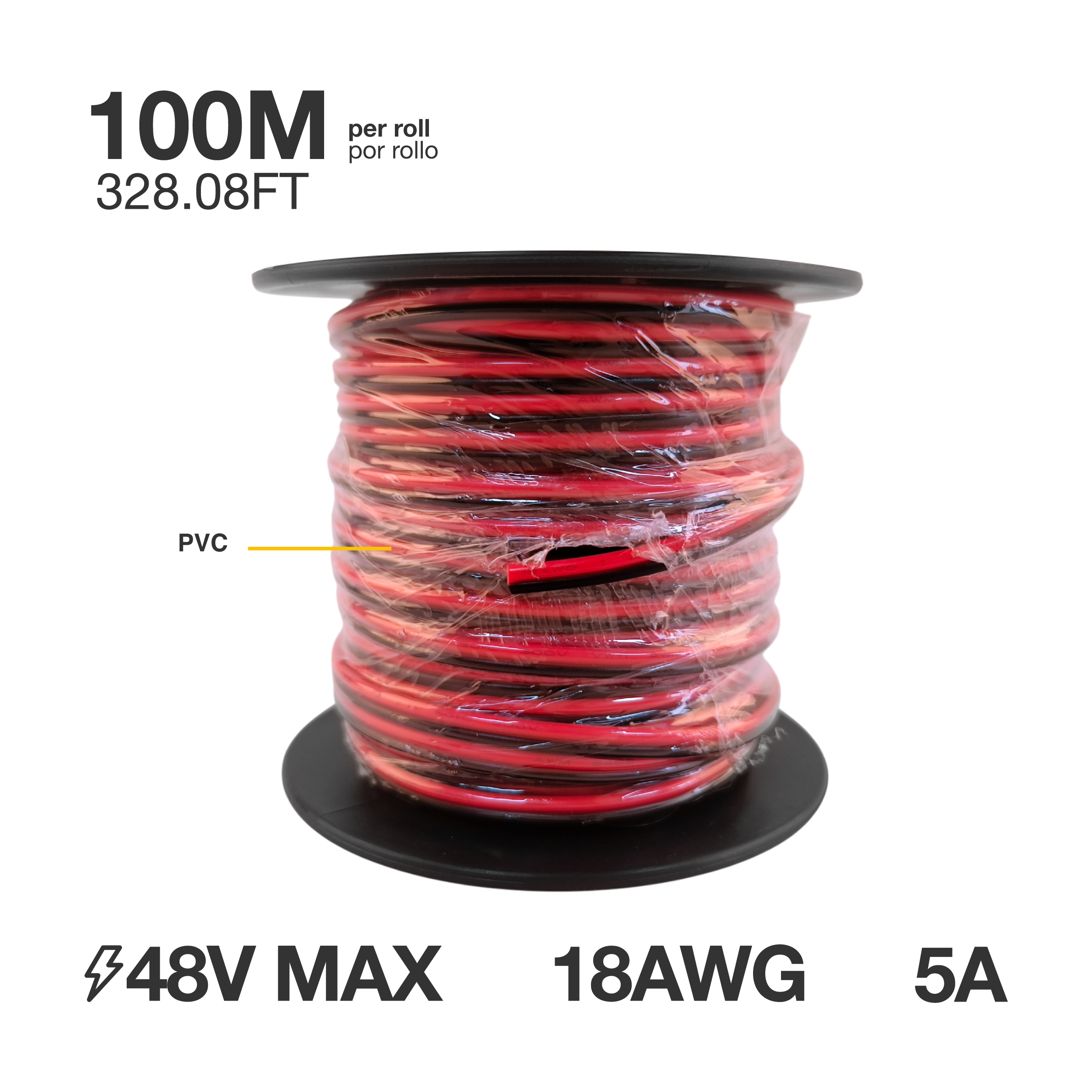 Cable 2 polos de 1mm NR - 2x1mm (18AWG) - x100m, 48V Máx.