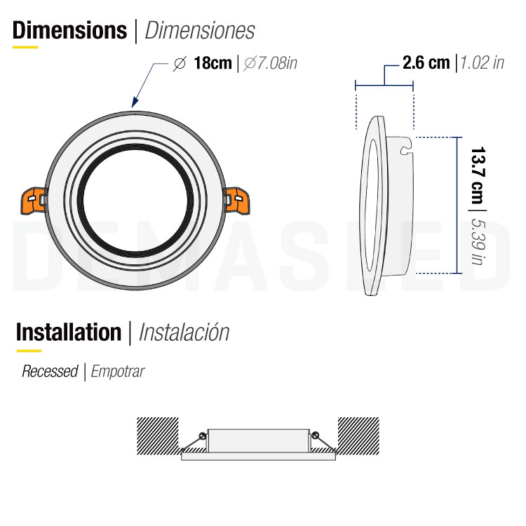 Spot Móvil Blanco 18cm Corte 14cm para Dicroica AR111