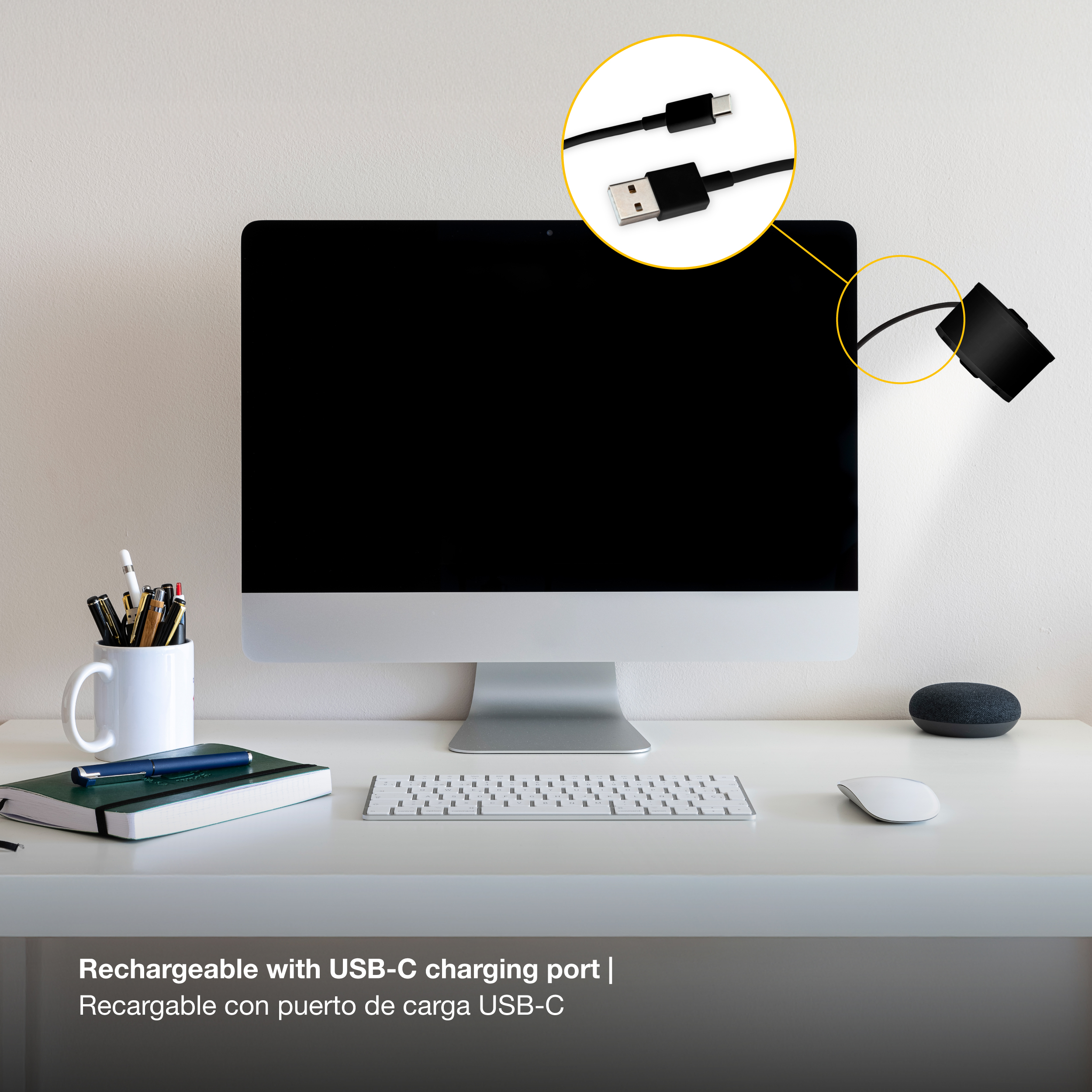 Lámpara Velador Magnético Negro 3W CCT Batería Recargable 1200mAh 