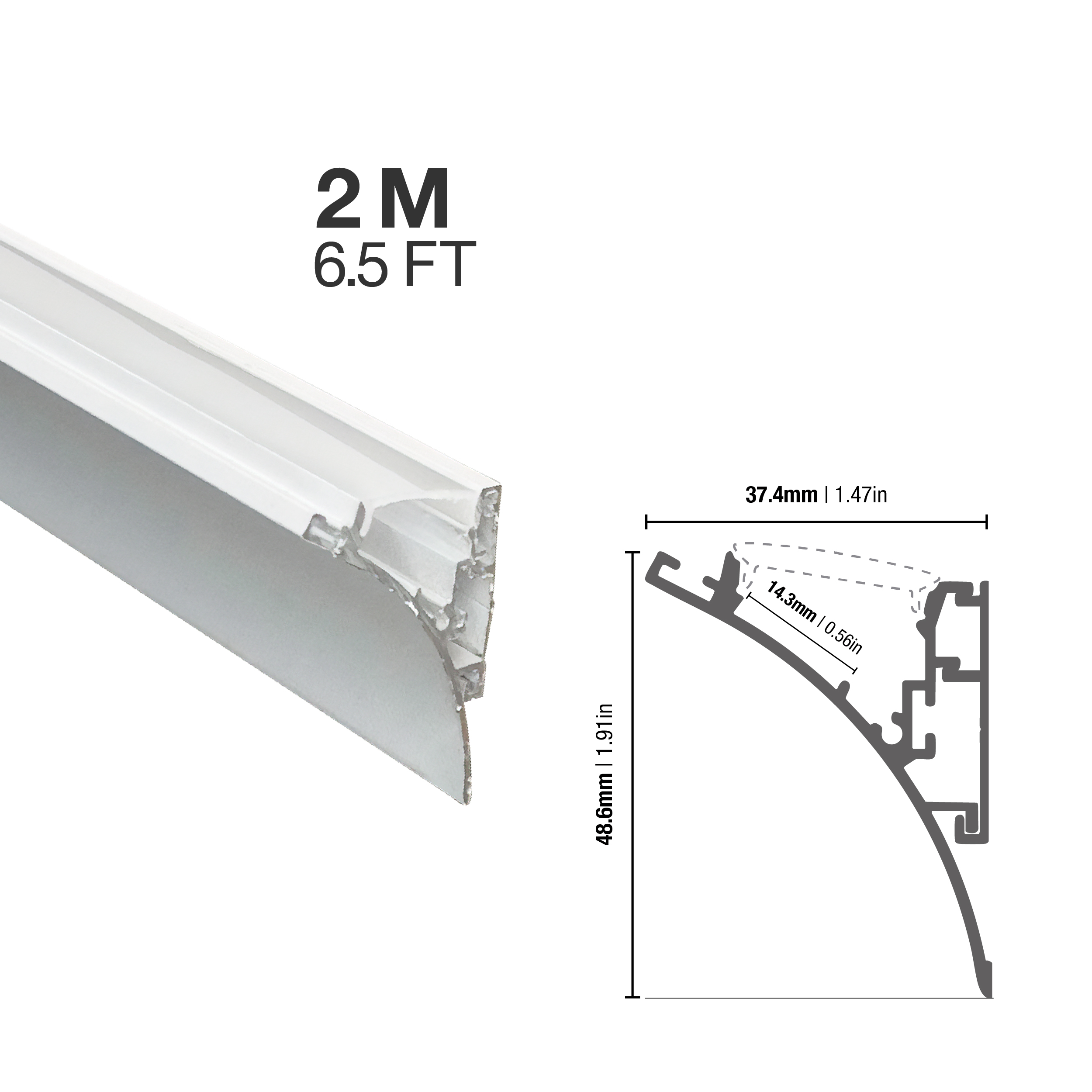 Perfil de Aluminio Esquinero 37,4x48,6mm Blanco, Cover Opal Blanco x 2m