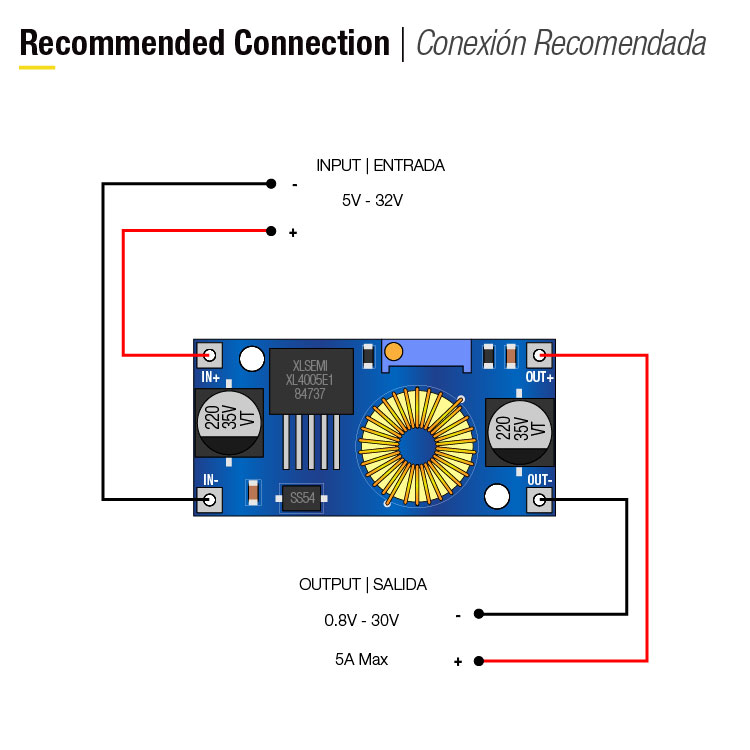 Módulo Step-Down XL4005 Ajustable, 0.8-30V 75Wmax 5Amax, DC-DC 