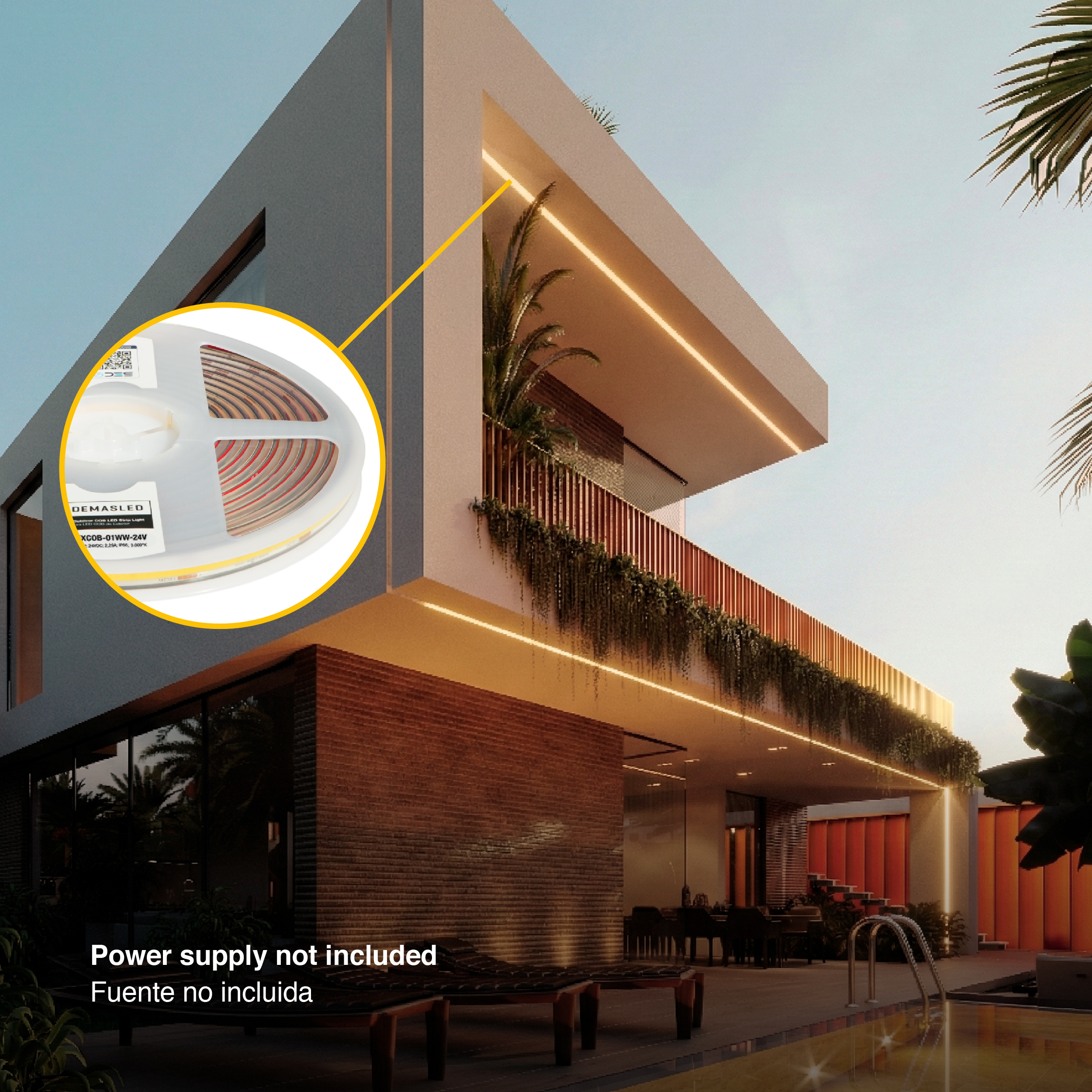 Tira LED COB 24V 11W/m Blanco Cálido 924lm/m 480 LEDs/m 8mm IP65, 5m