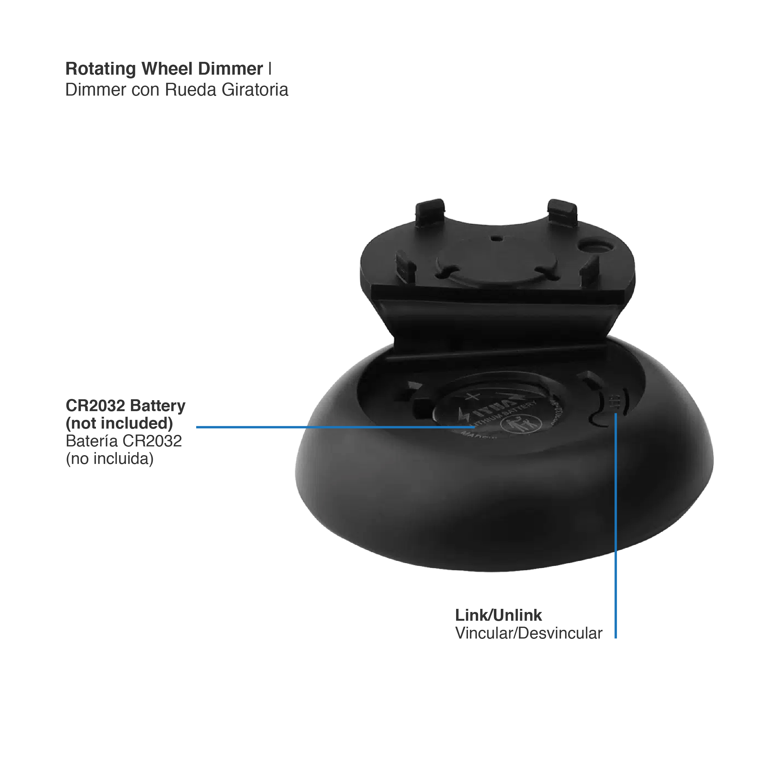 Control Remoto Dimmer Giratorio con Base Magnética 3V 2.4GHz, negro