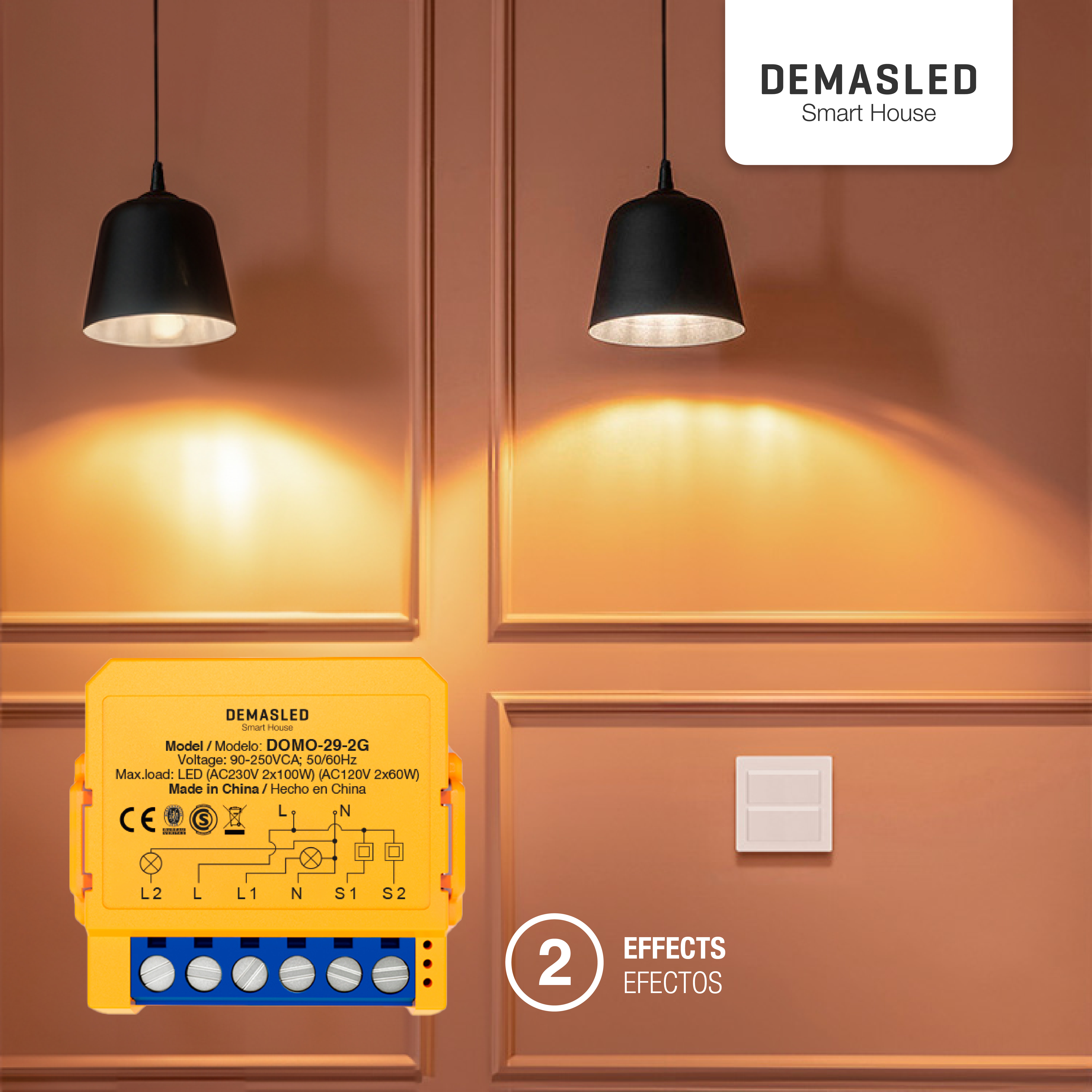 Dimmer Switch WiFi 2 Salidas AC100-240V IP20