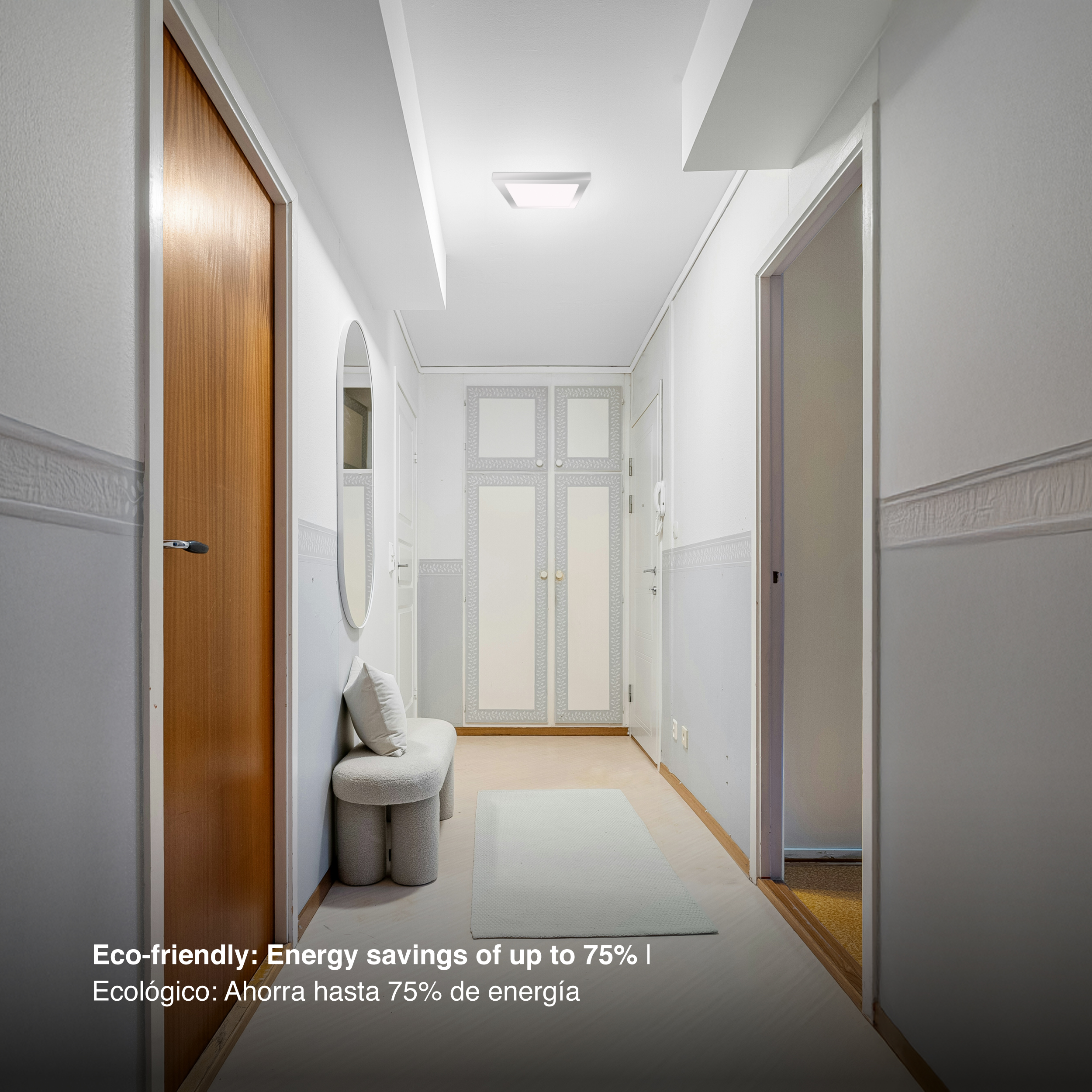 Plafón LED Cuadrado Níquel 21,3x21,3cm 18W 1230lm Neutro, de aplicar 