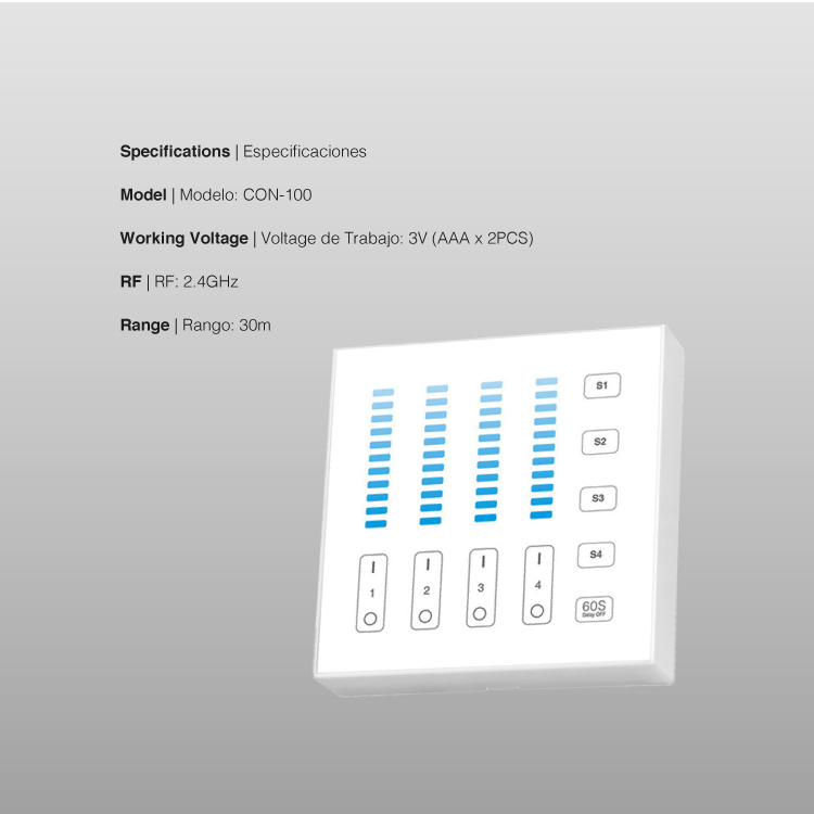 Panel de Control de Brillo 4 Zonas, Blanco 3V, 2.4GHz