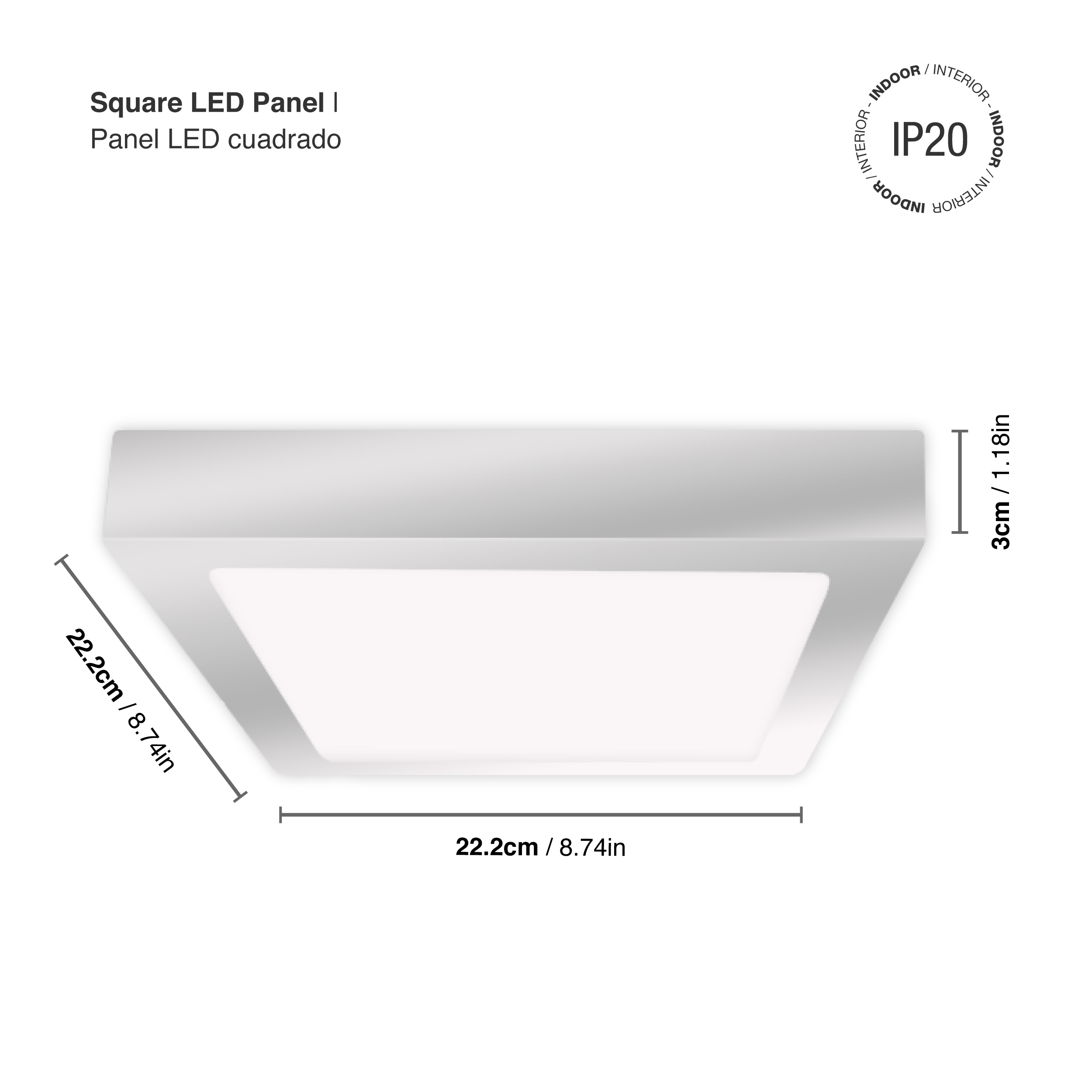 Plafón LED cuadrado níquel de 21,3x21,3cm 18W 1440lm Cálido, aplicar