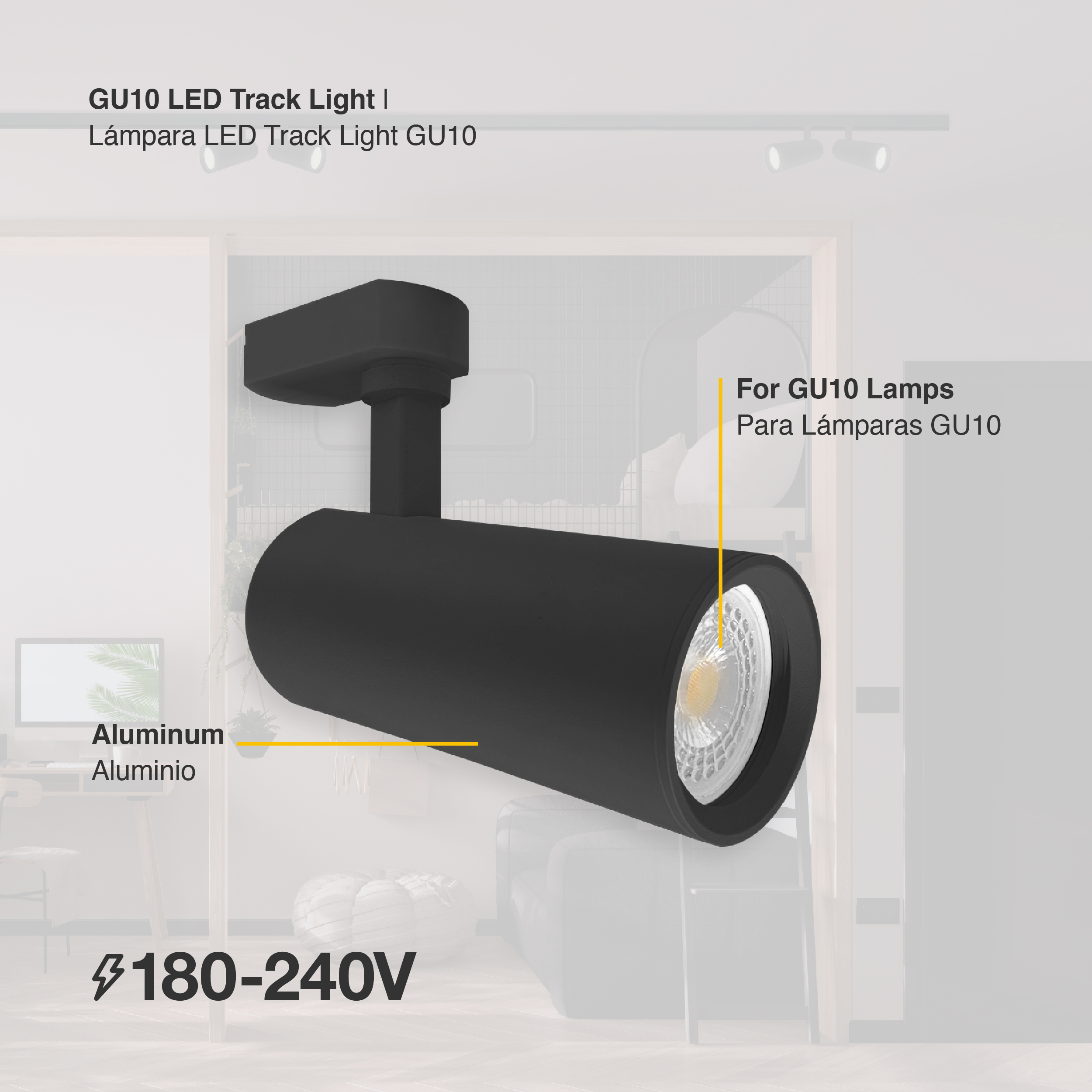 Lámpara LED Track Light GU10 Negro