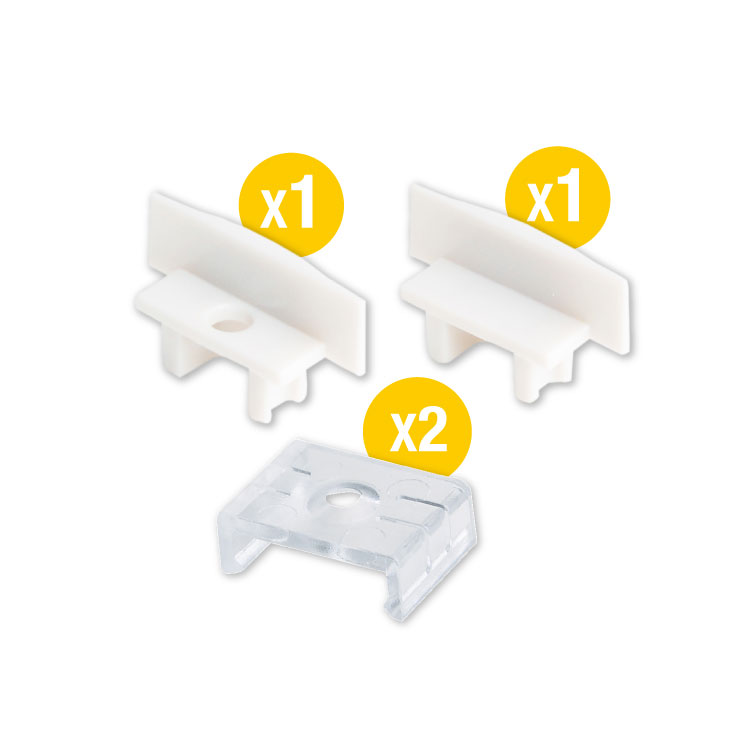 Kit de 2 tapas y 2 clips para perfil de aluminio, PER-11-2M