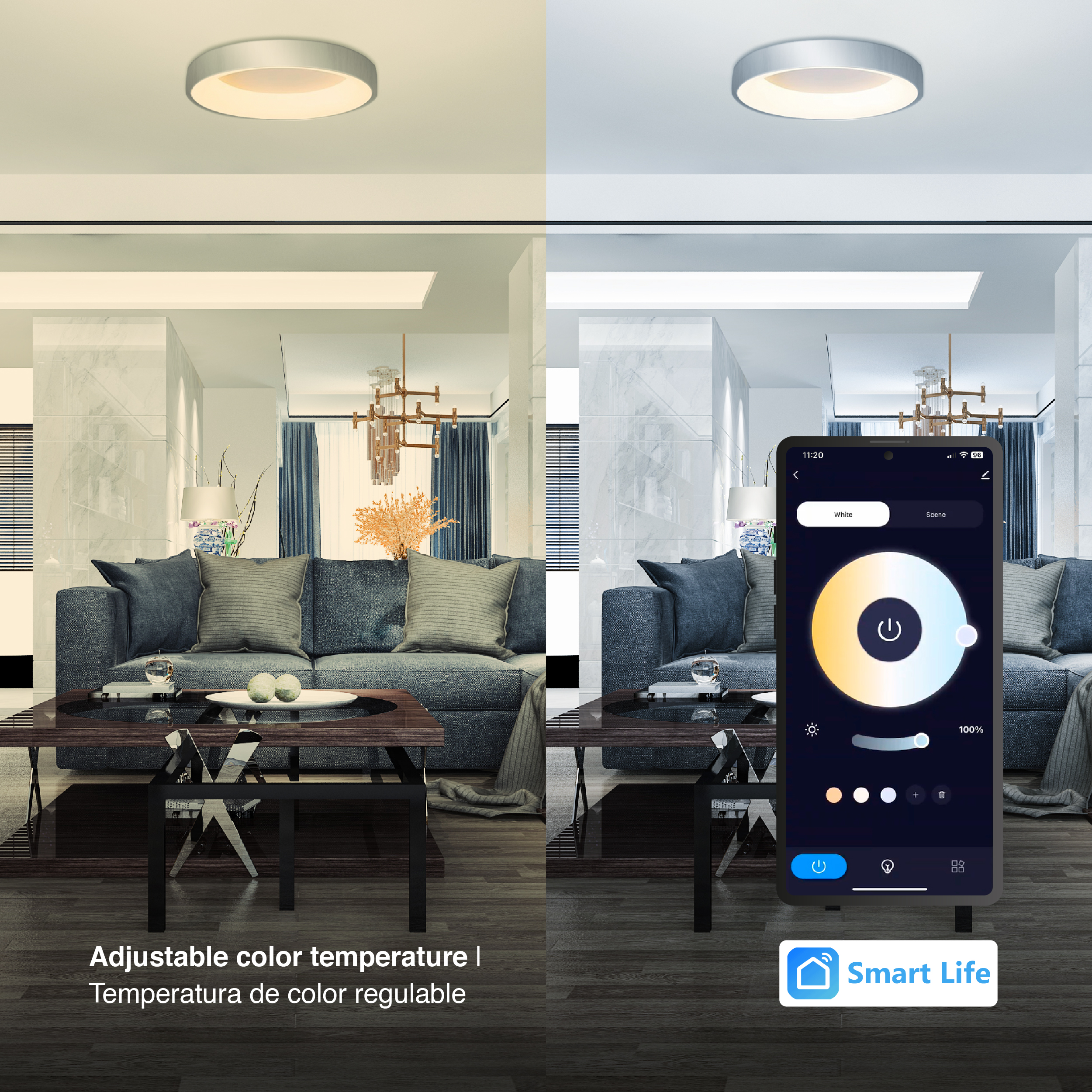 Panel LED Smart Redondo Níquel Ø48x9cm 48W 210mA CCT, de Aplicar