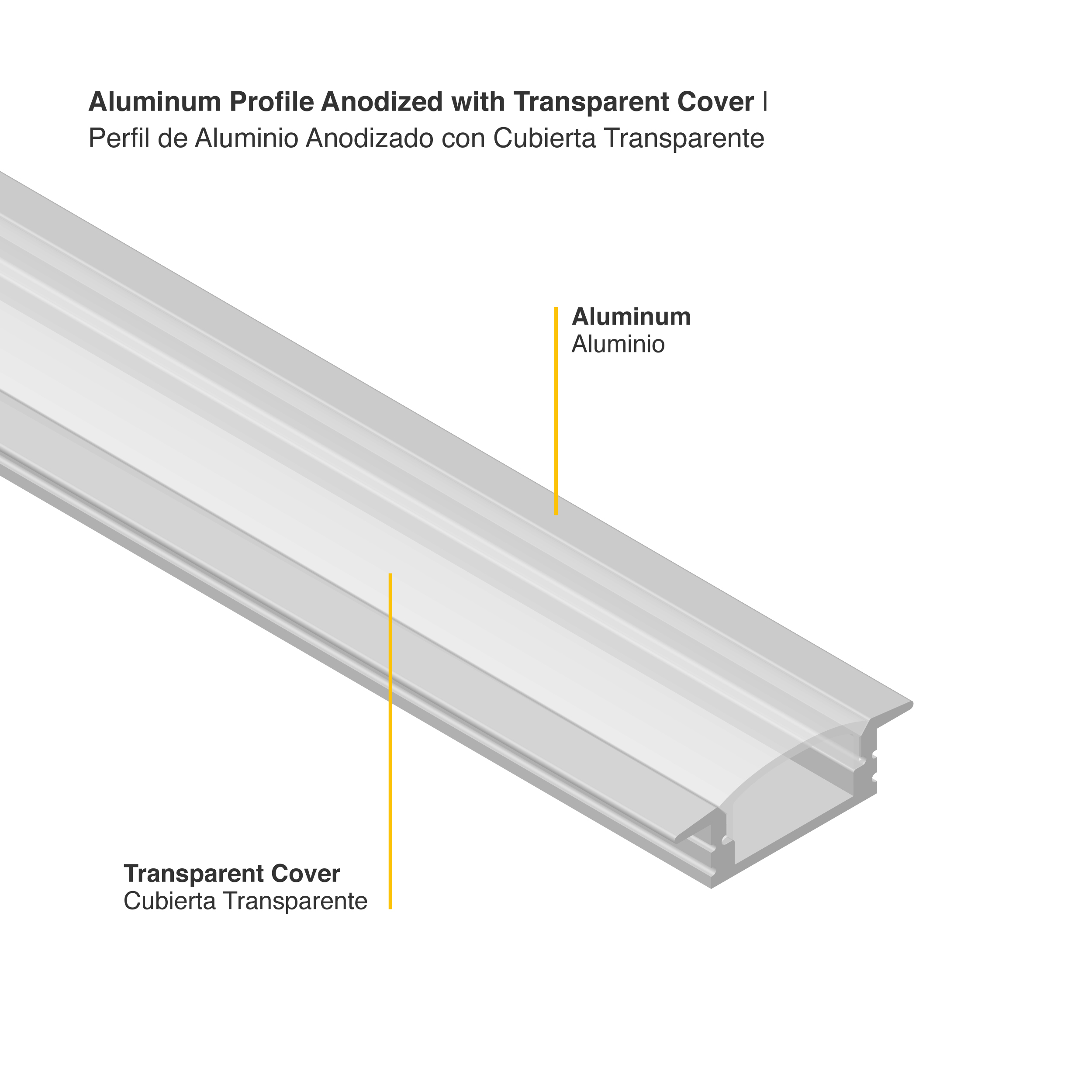 Perfil de Aluminio de Embutir 17x7mm Anodizado, Cover transparente x2m