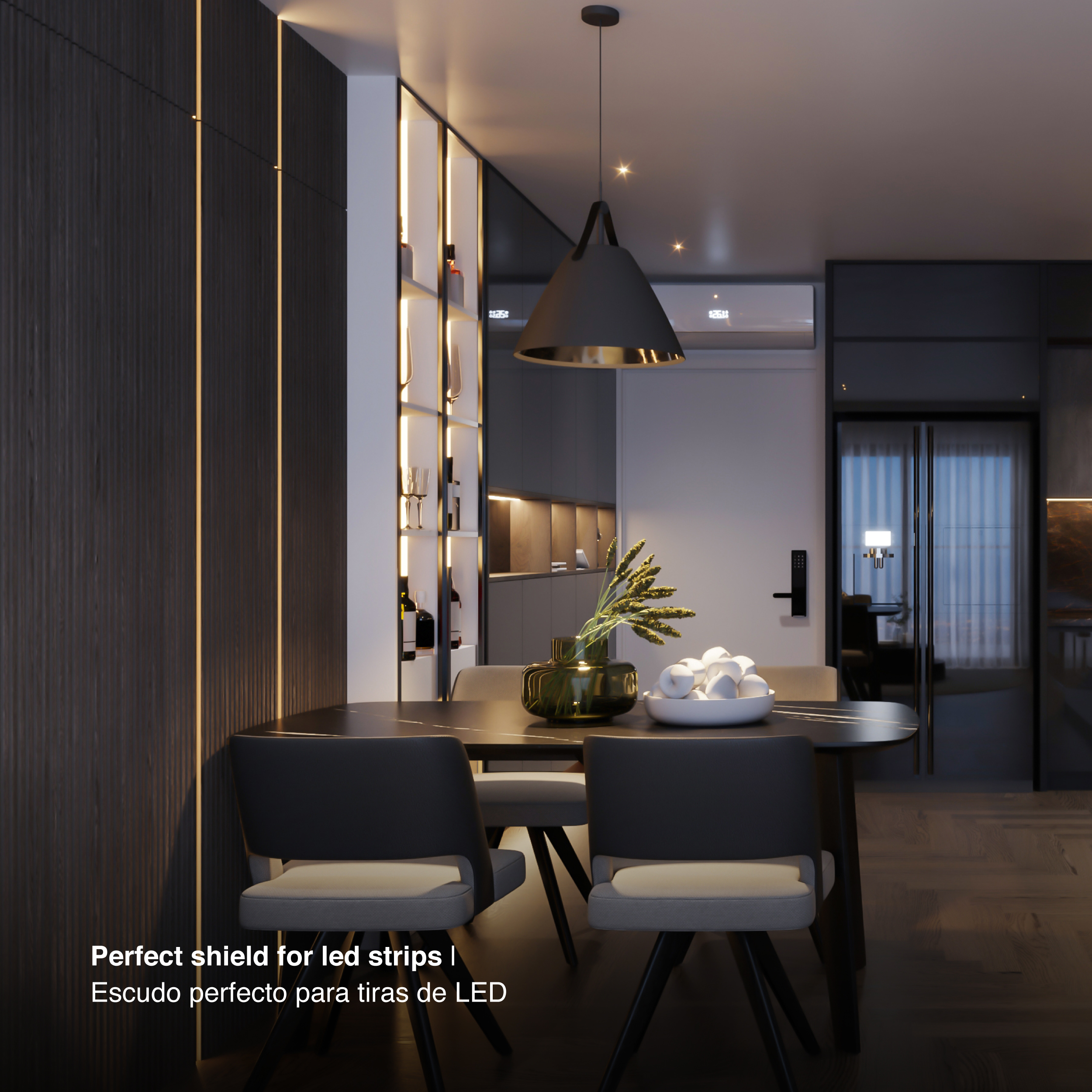 Perfil de Aluminio de Embutir 15x17mm Negro, Cover Opal Negro x1m