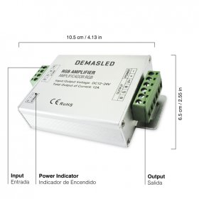 Amplificador RGB PWM, DC 12-24V 144-288W 12A