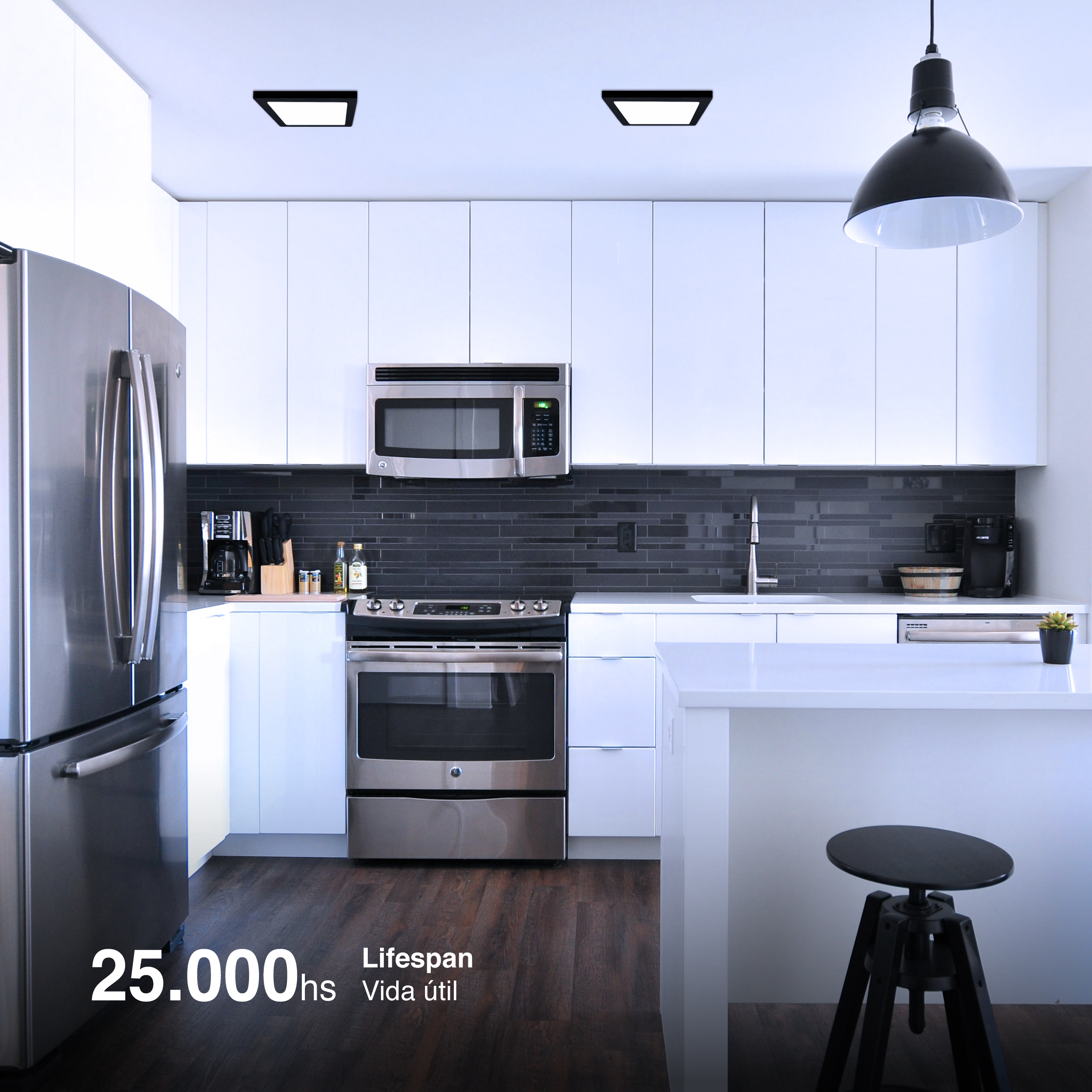 Plafón LED cuadrado negro de 21,3x21,3cm, 18W 1230lm Frío, de aplicar