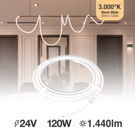Tira LED SMD2835 con recubierta de Silicona, 24V 24W/m, Blanco Cálido 3000K 240LEDs/m, 5m