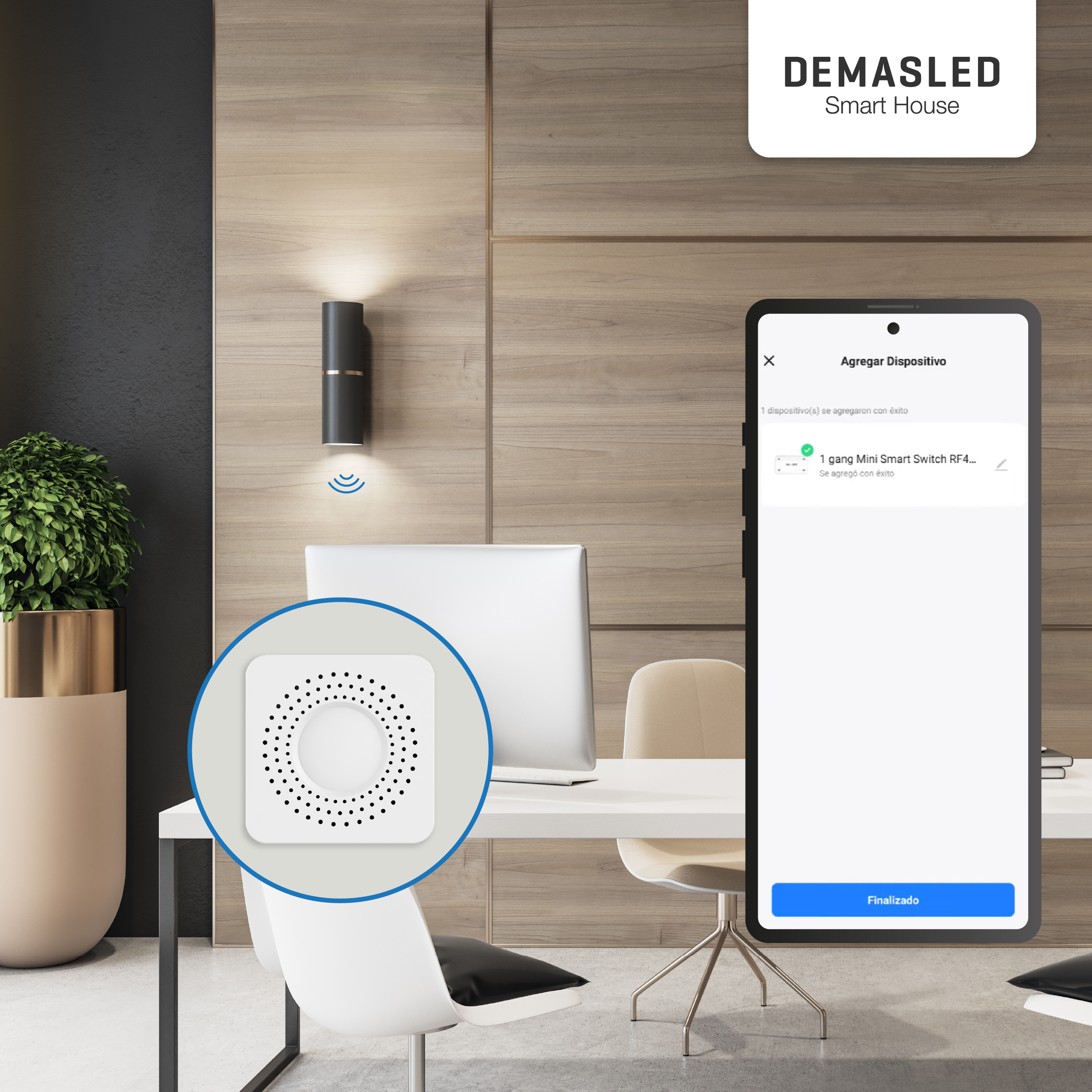 Mini Smart Switch WiFi+RF 1 Canal 90-250Vac 50-60Hz 10A max 2.4GHz