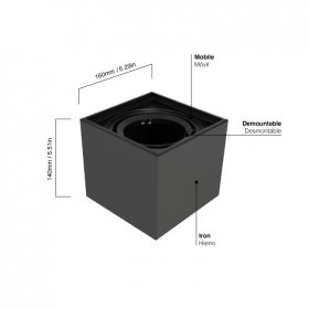 Luminaria BOX de Aplicar Negro de 16x16x14cm, para Lámpara AR111