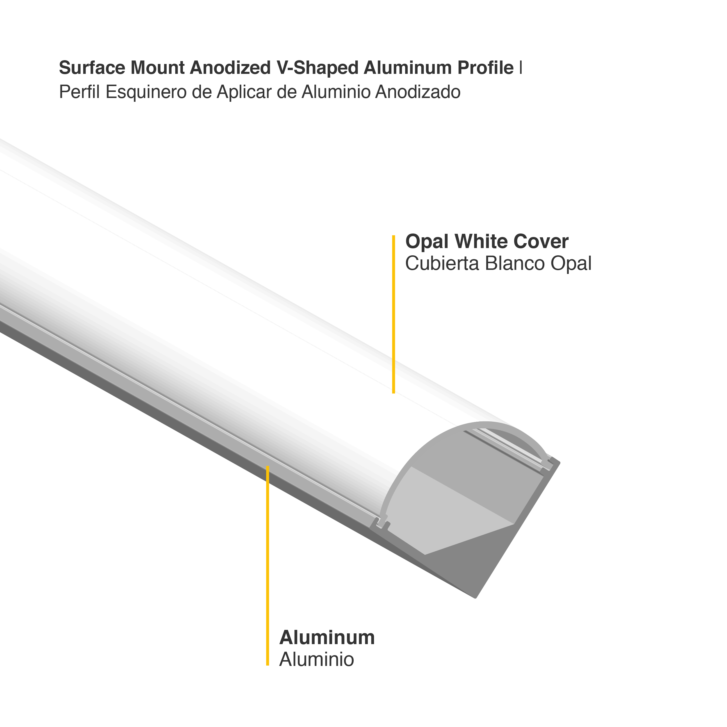 Perfil de Aluminio Esquinero 7,4x7,4mm Anodizado, Cover Opal Curvo Blanco x2m