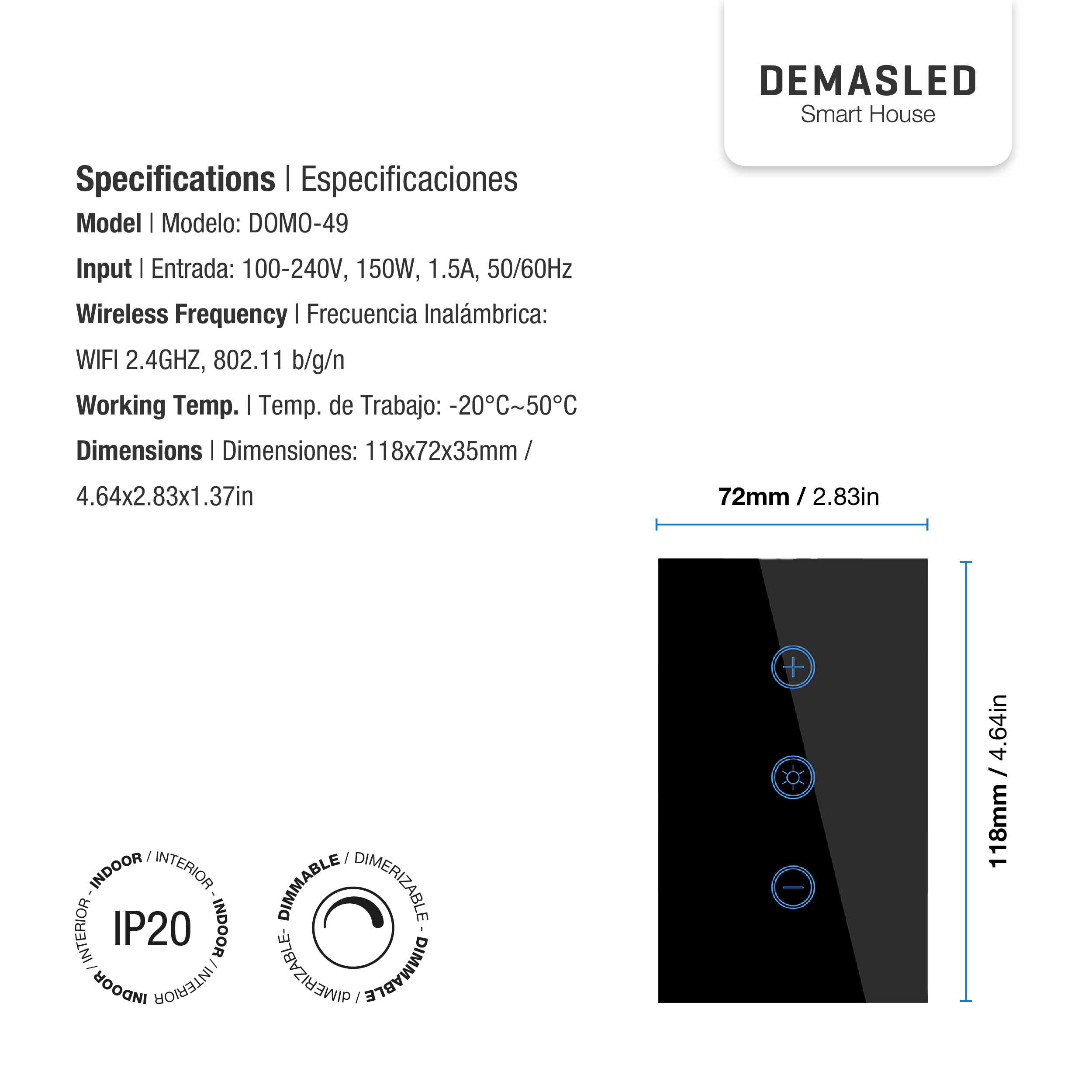 Tecla Dimmer Smart WiFi Switch Negro