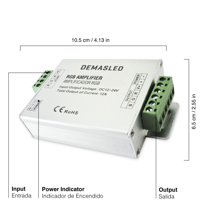 Amplificador RGB PWM, DC 12-24V 144-288W 12A