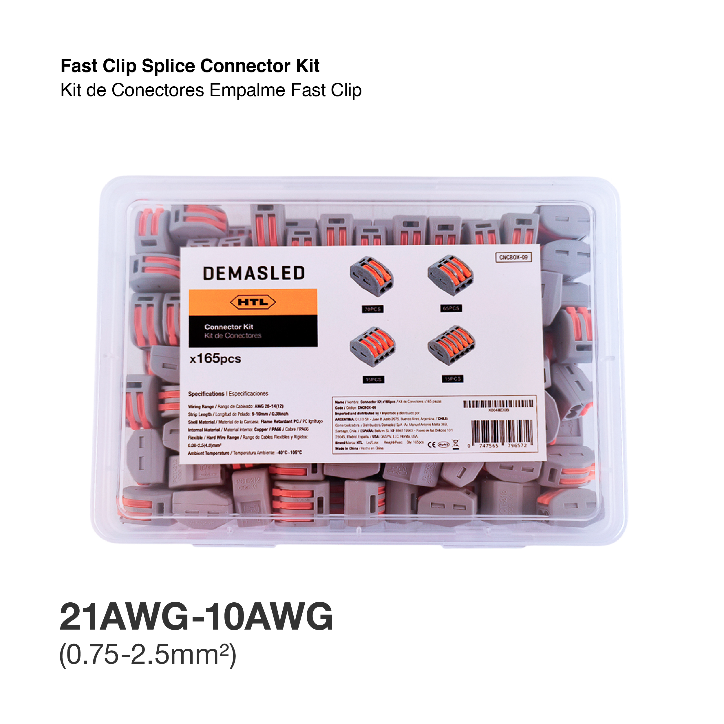 Kit de Conectores Empalme Fast Clip Tipo Wago 2, 3, 4 y 5 Polos x165 piezas