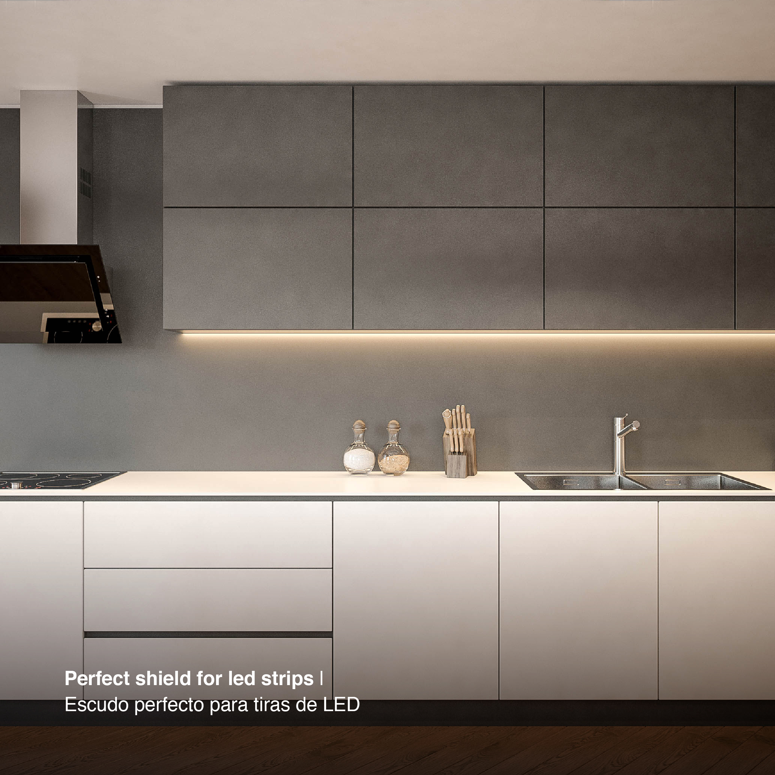 Perfil de Aluminio Flat 23x10mm Anodizado, Cover Opal Blanco x2,5m