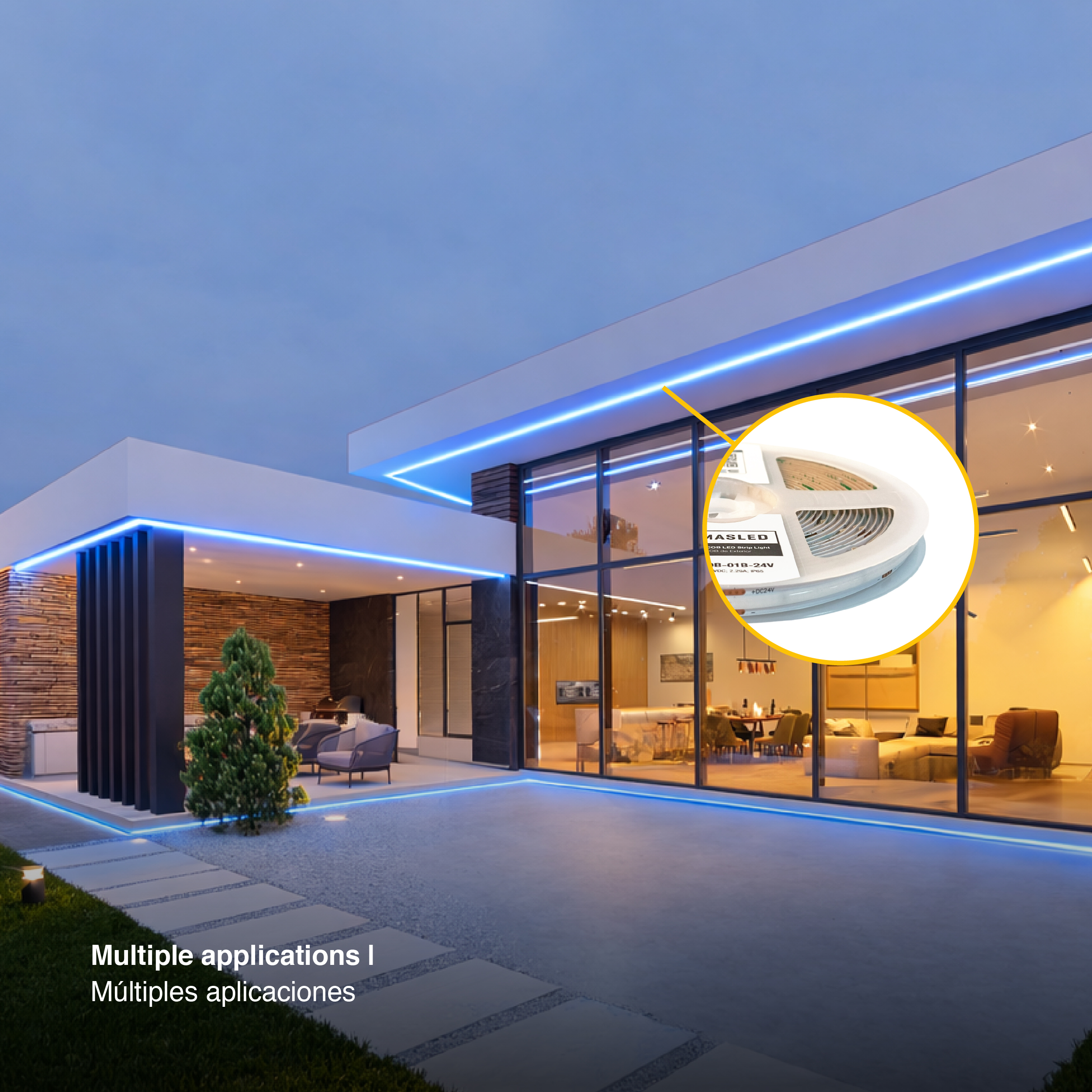 Tira LED COB 24V 11W/m Azul 176lm/m, 8mm, IP68, 5m