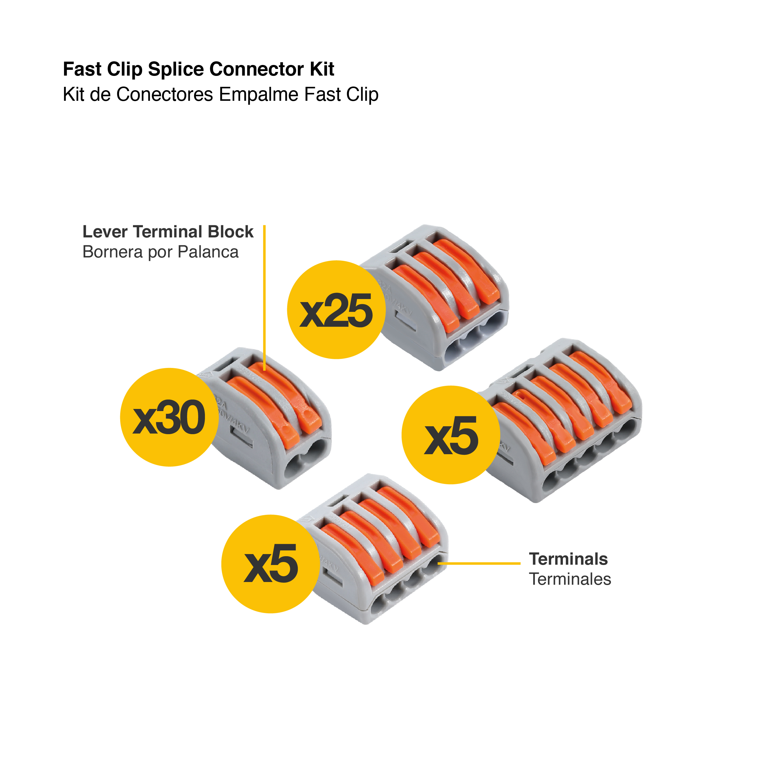 Kit de Conectores Empalme Fast Clip 2, 3, 4 y 5 Polos x65 piezas