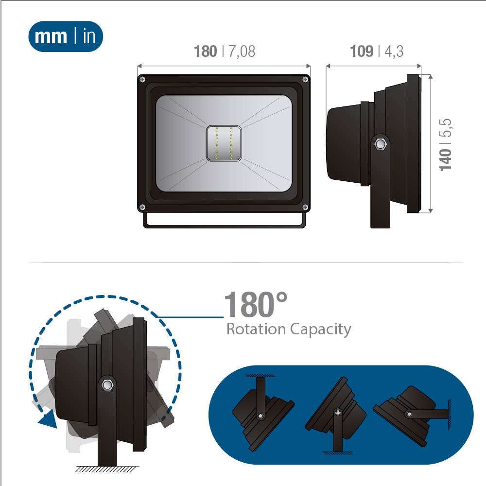 Reflector LED RGB IP65, 100-240V 20W, con Control Remoto IR