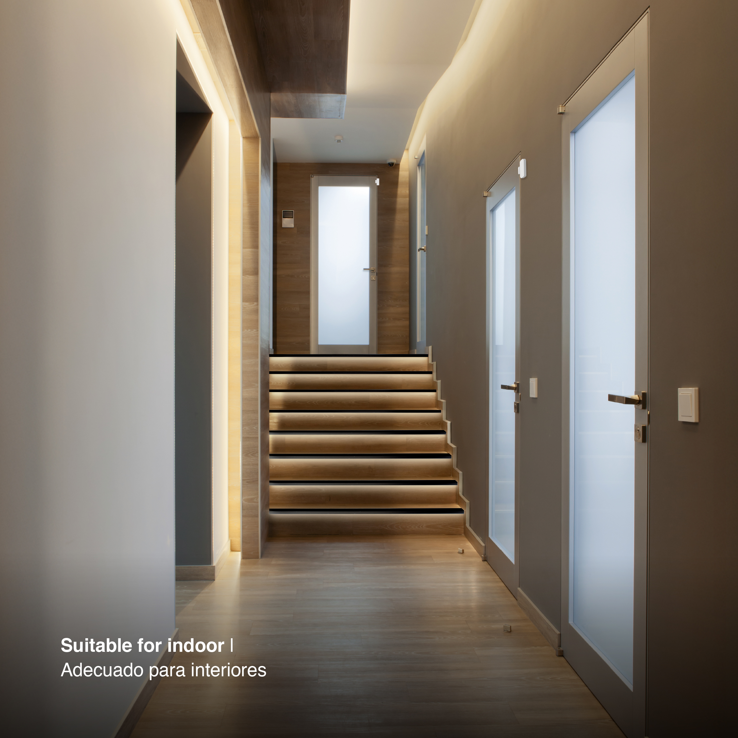 Perfil de Aluminio para Peldaño de Escalera 64x27,5mm Negro, Cover Opal Blanco x2m