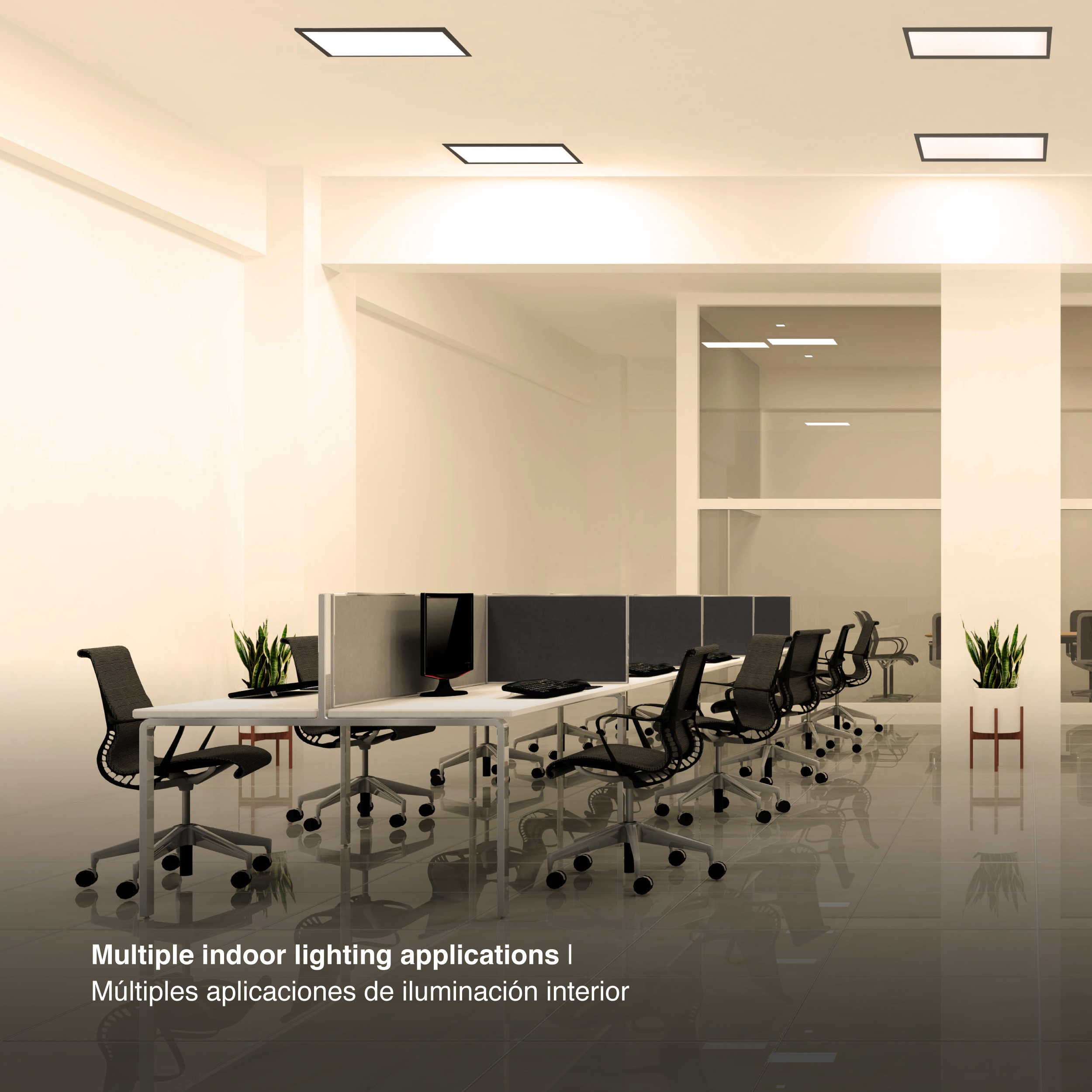 Panel LED BACKLIGHT de 60x60x3.8cm Negro 48W 4800lm Blanco Cálido 3.000K, Aplicar