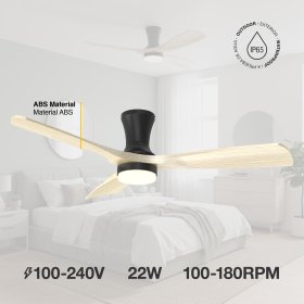 Ventilador de Techo Smart LED CCT 3000K-6000K Ø130cm Madera Clara 22W IP65 con Control Remoto