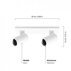 Aplique Móvil Blanco Cabezal 22x14cm para 2 Lámparas GU10