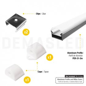 Kit de 2 tapas y 2 clips para perfil de aluminio, PER-31-2M