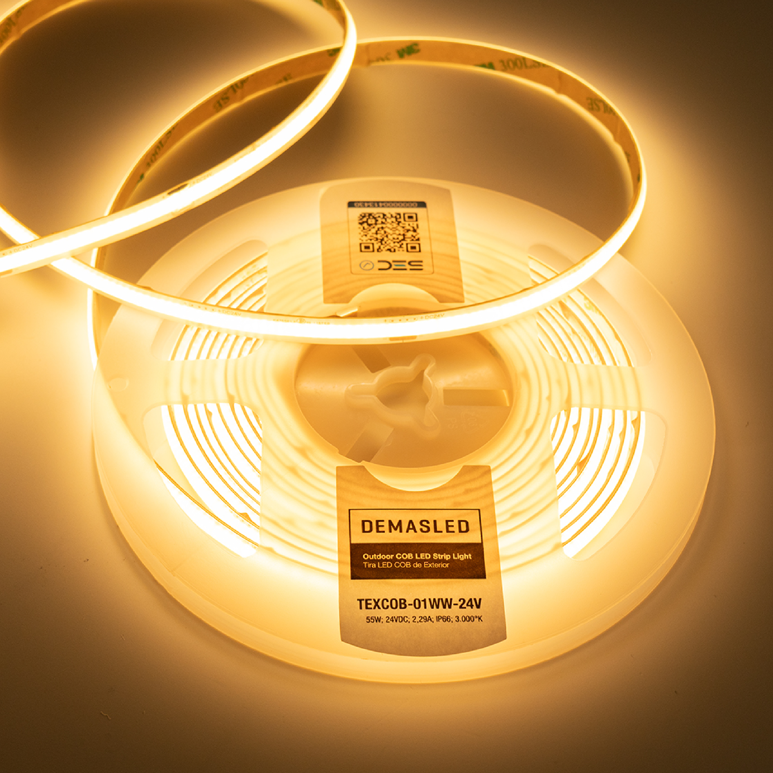 Tira LED COB 24V 11W/m Blanco Cálido 924lm/m 480 LEDs/m 8mm IP65, 5m