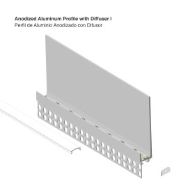 Perfil de Aluminio con Ala para Embutir, Anodizado Difusor 120x19mm, con Cover Opal Blanco x2.5m 