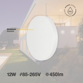 Aplique LED Exterior de Pared Redondo 12W IP65 Blanco 15cm 220V Blanco Calido