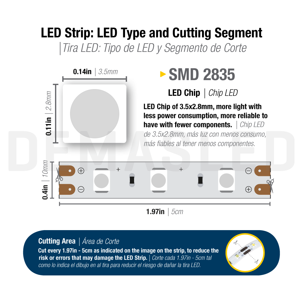 Tira LED SMD2835, IP68, 12V 12W/m, Azul 360lm/m, 60 LED/m, 5m