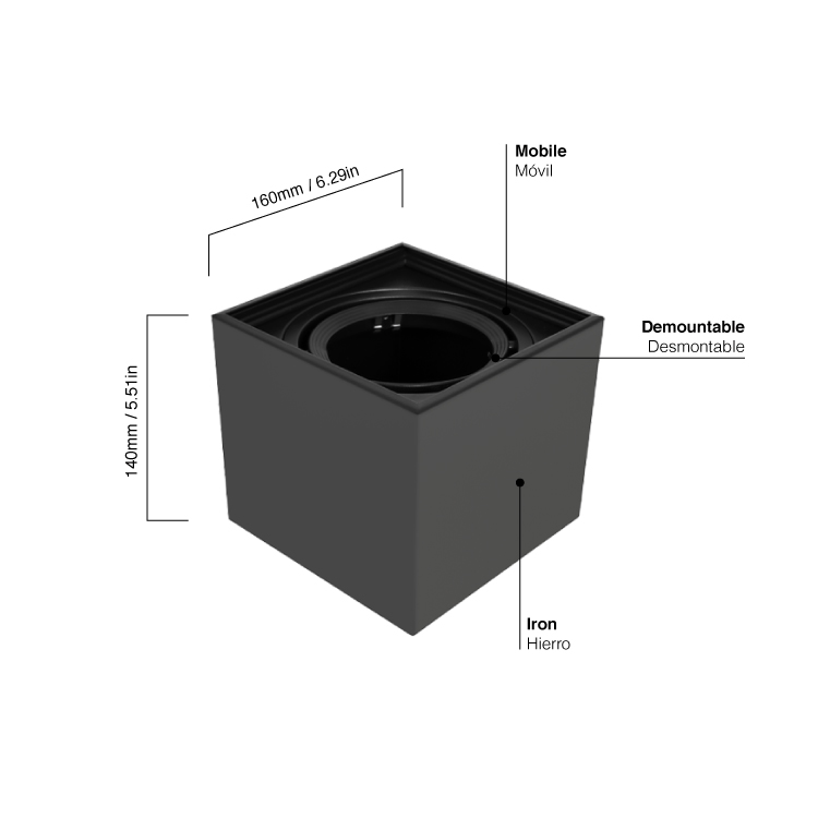 Luminaria BOX de Aplicar Negro de 16x16x14cm, para Lámpara AR111