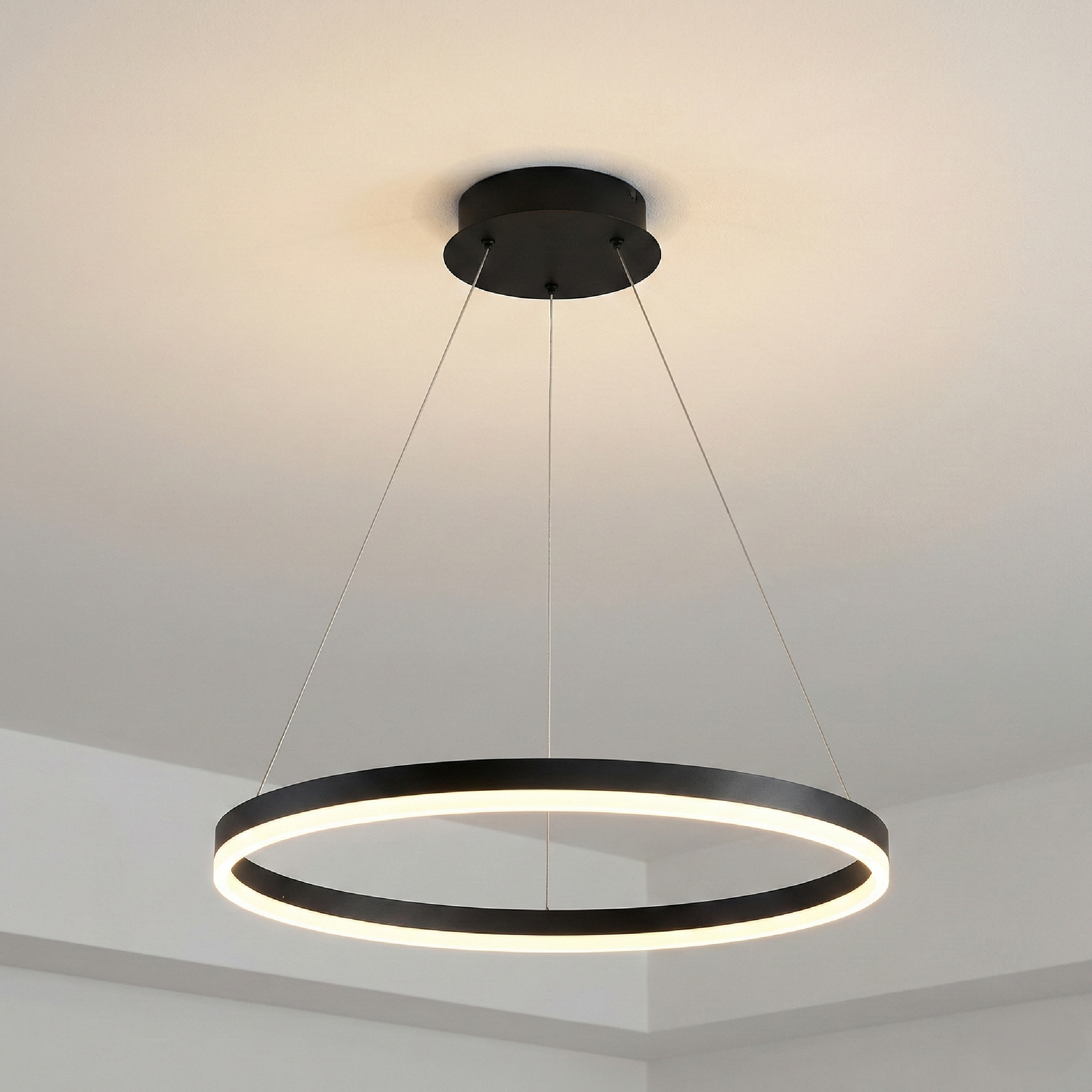 Lámpara LED Suspendida Aro Negro Ø60cm, 36W Blanco Cálido 3000K, 2448lm