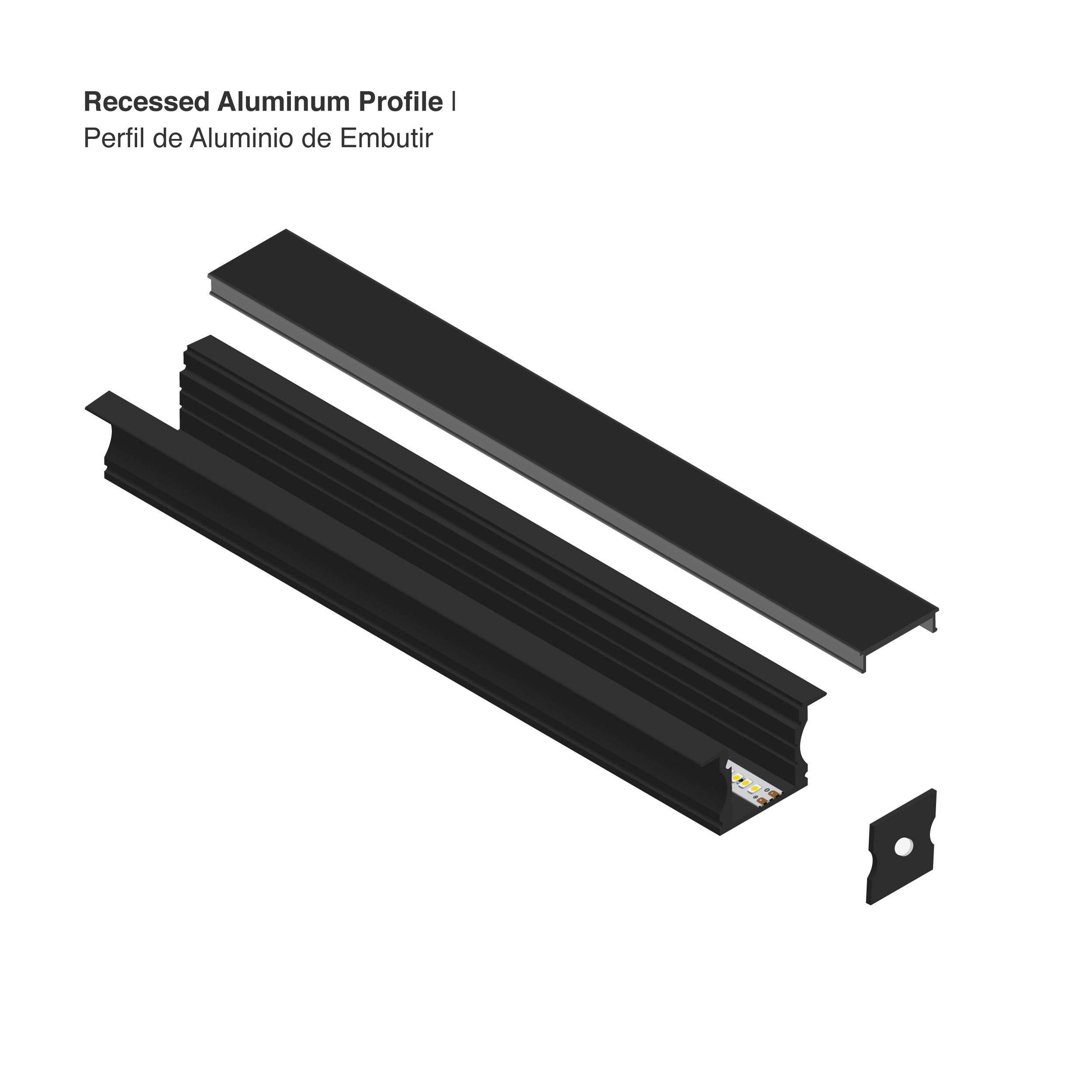 Perfil de Aluminio de Embutir 15x17mm Negro, Cover Opal Negro x2m