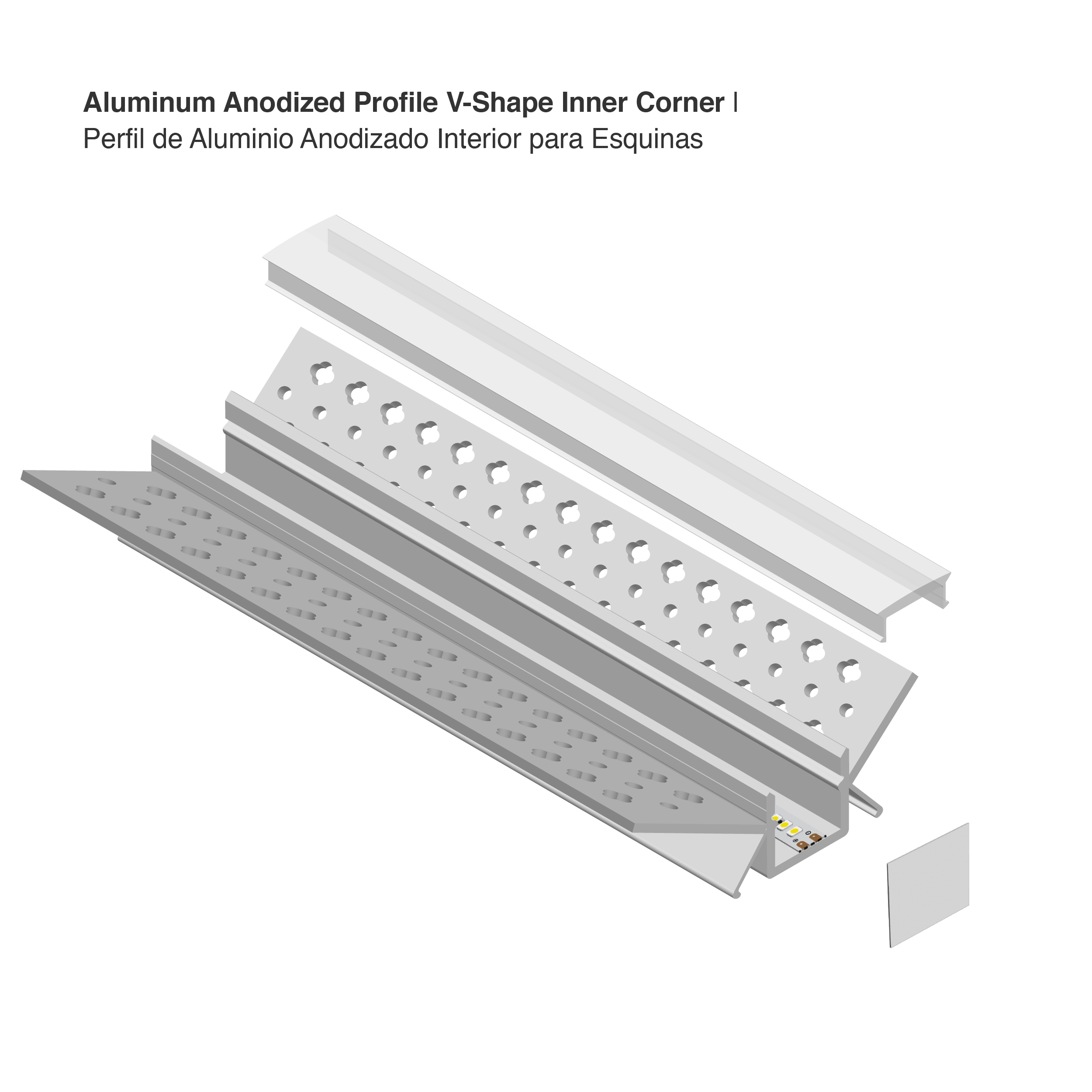Perfil de Aluminio Esquina Interior de Embutir 50x25,3mm Anodizado, Cover Opal Blanco x2m